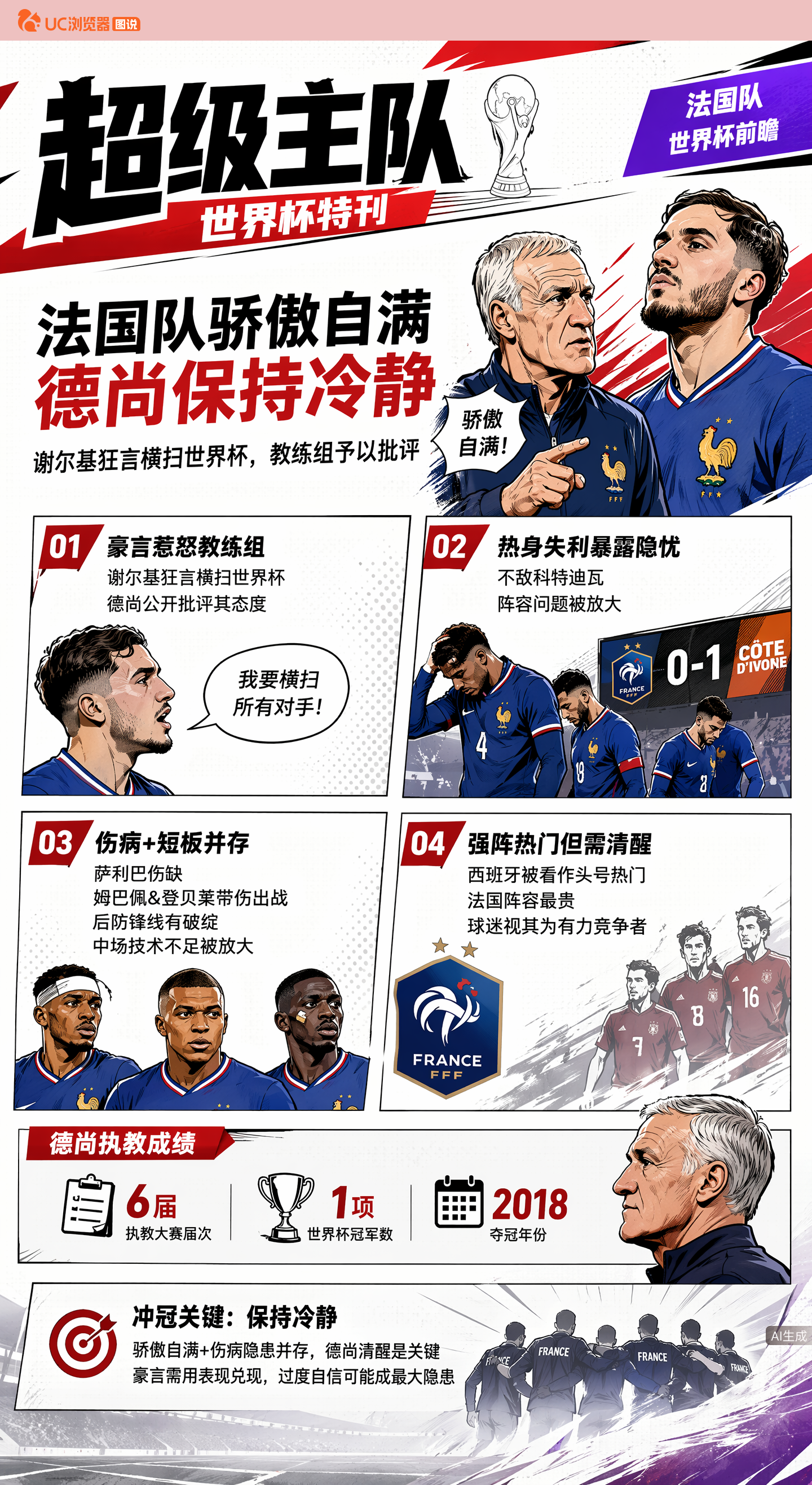 法国队骄傲自满，德尚保持冷静