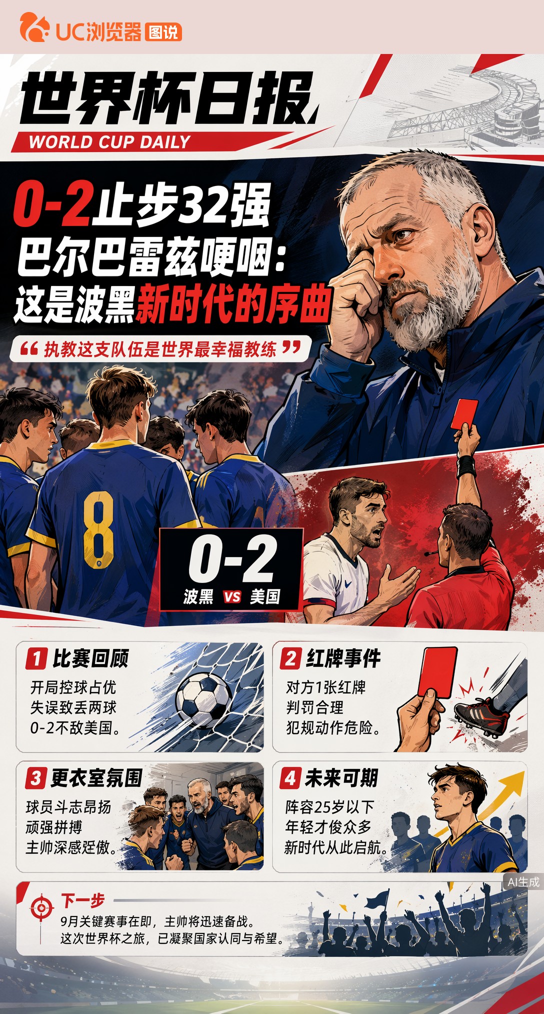 0-2止步32强，巴尔巴雷兹哽咽：这是波黑新时代的序曲
