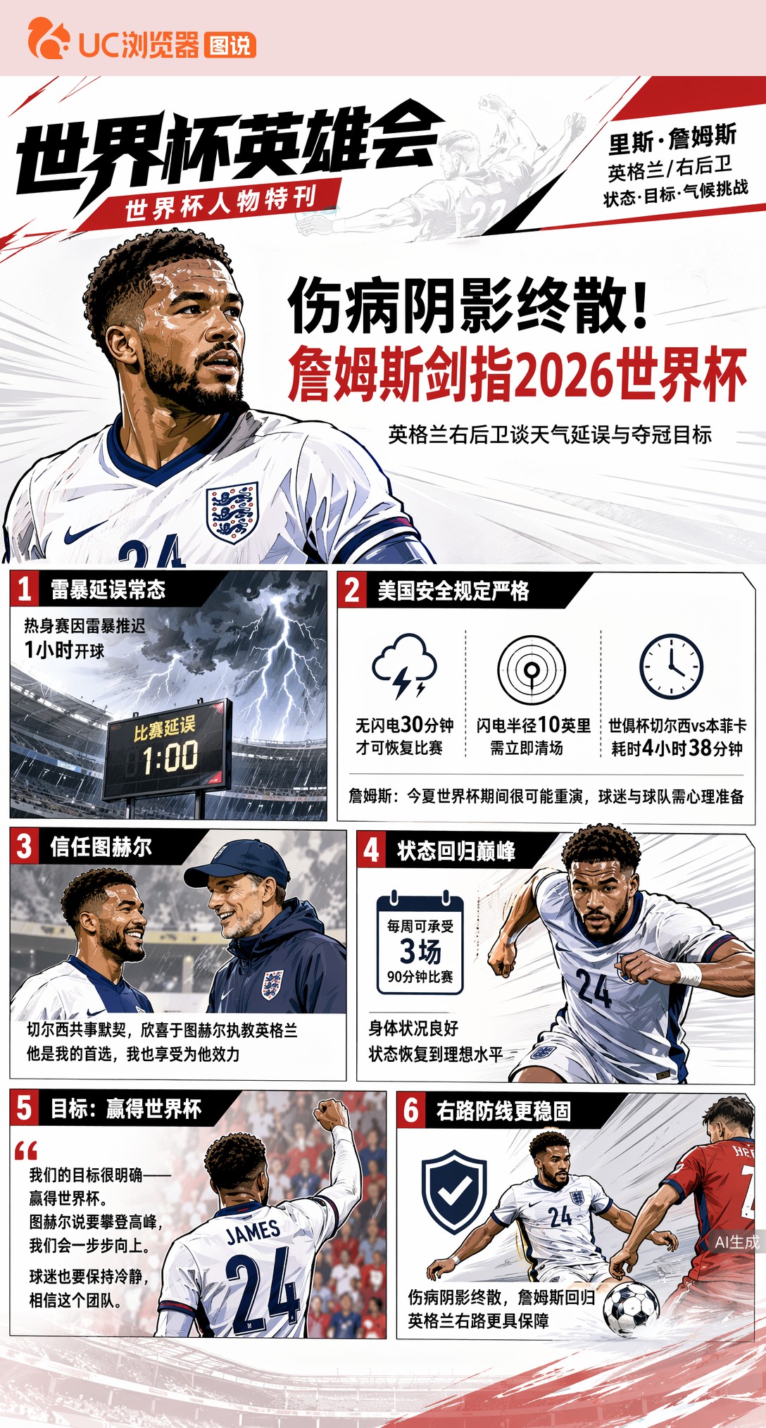 伤病阴影终散！詹姆斯誓为英格兰剑指2026世界杯冠军