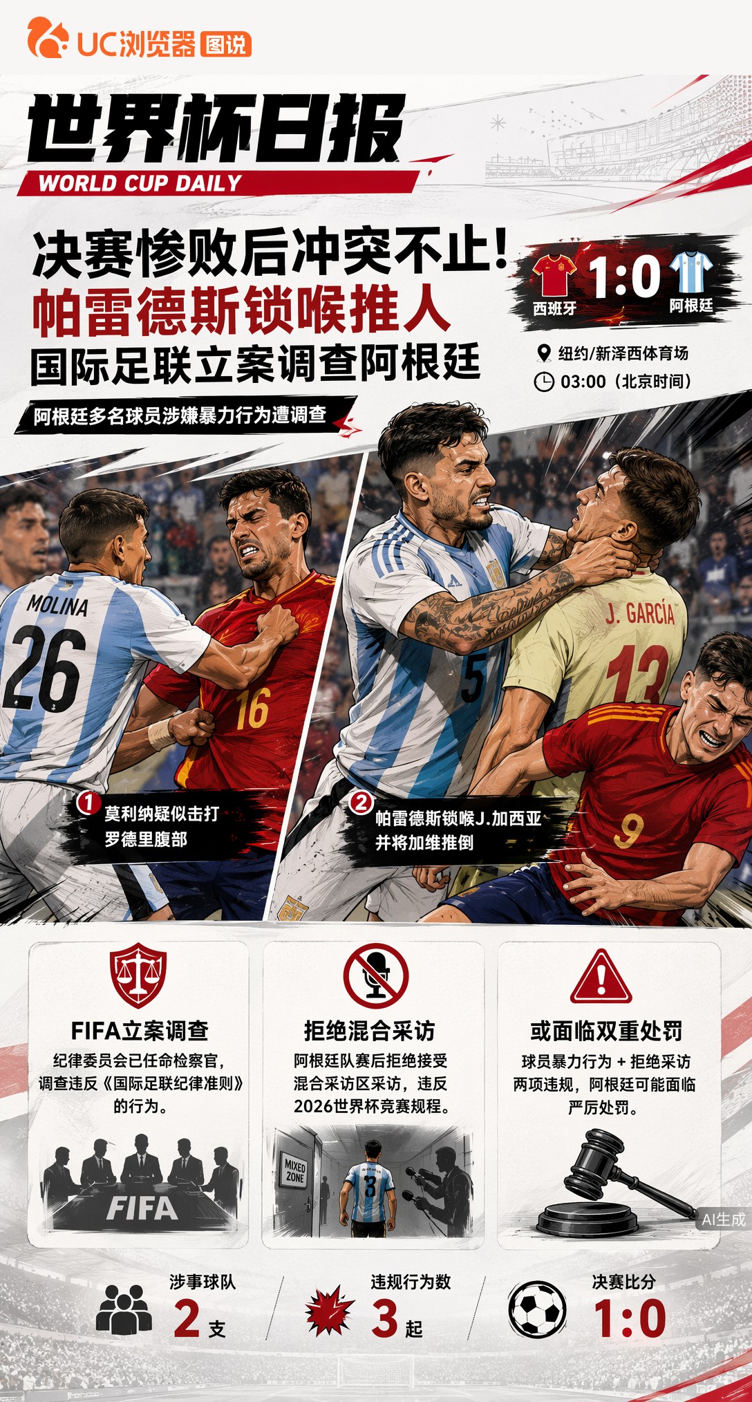 决赛惨败后冲突不止！帕雷德斯锁喉推人，国际足联立案调查阿根廷