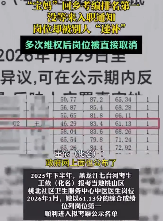 2025年下半年，王依（化名）报名黑龙江七台河市下半年事业单位公开招聘考试，报考