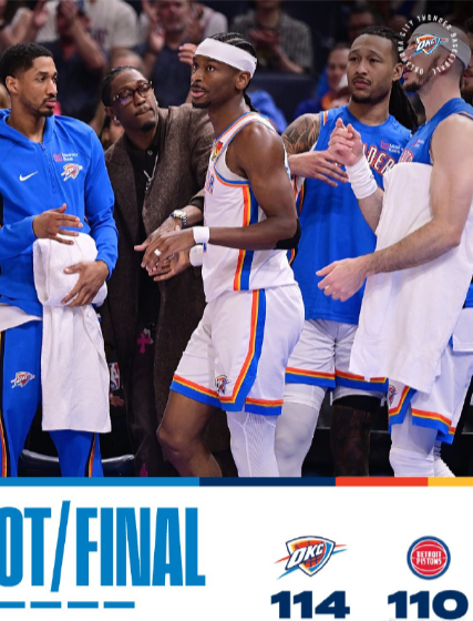 东西部榜首大战，尽管活塞残阵出战（球队前5得分手都没打），但依然将雷霆逼进加时，