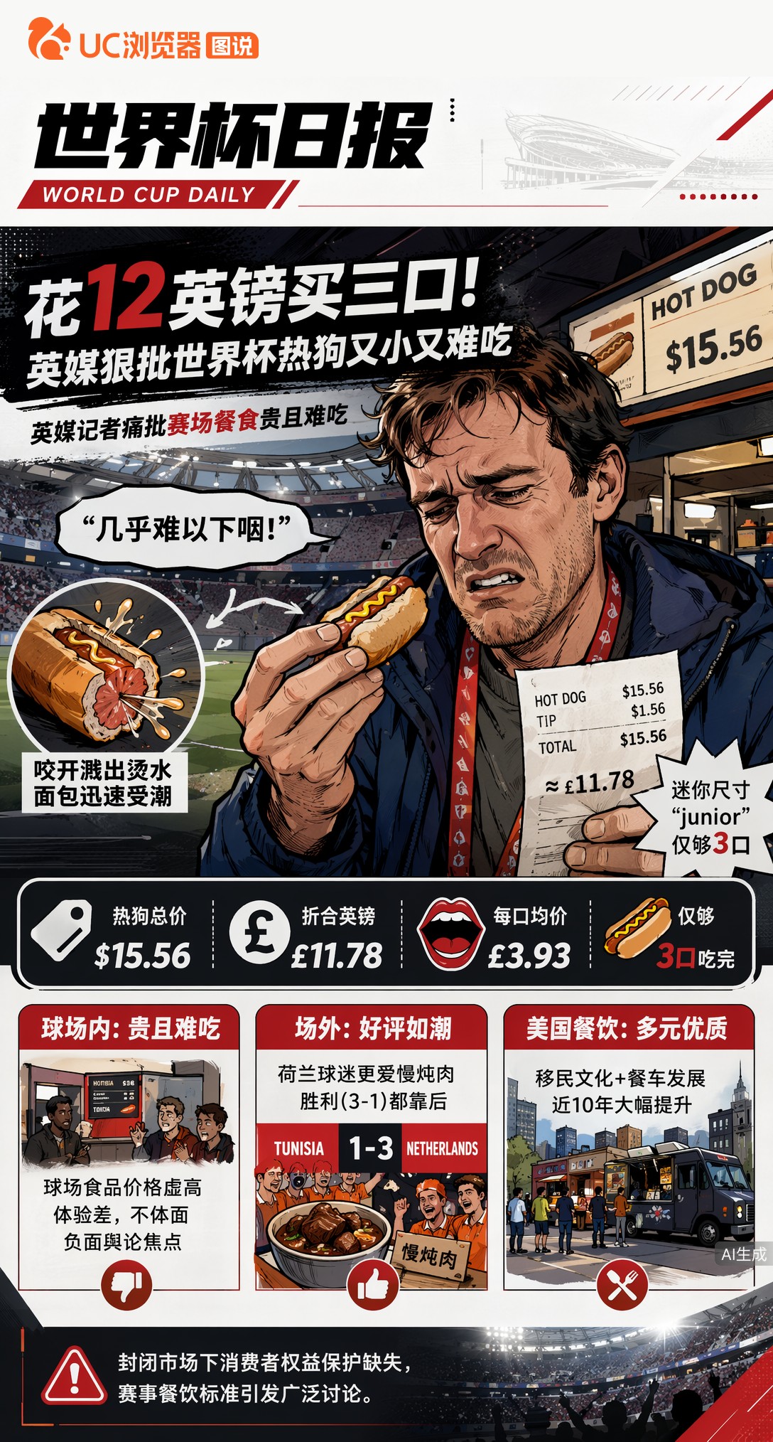 花12英镑买三口！英媒狠批世界杯热狗又小又难吃