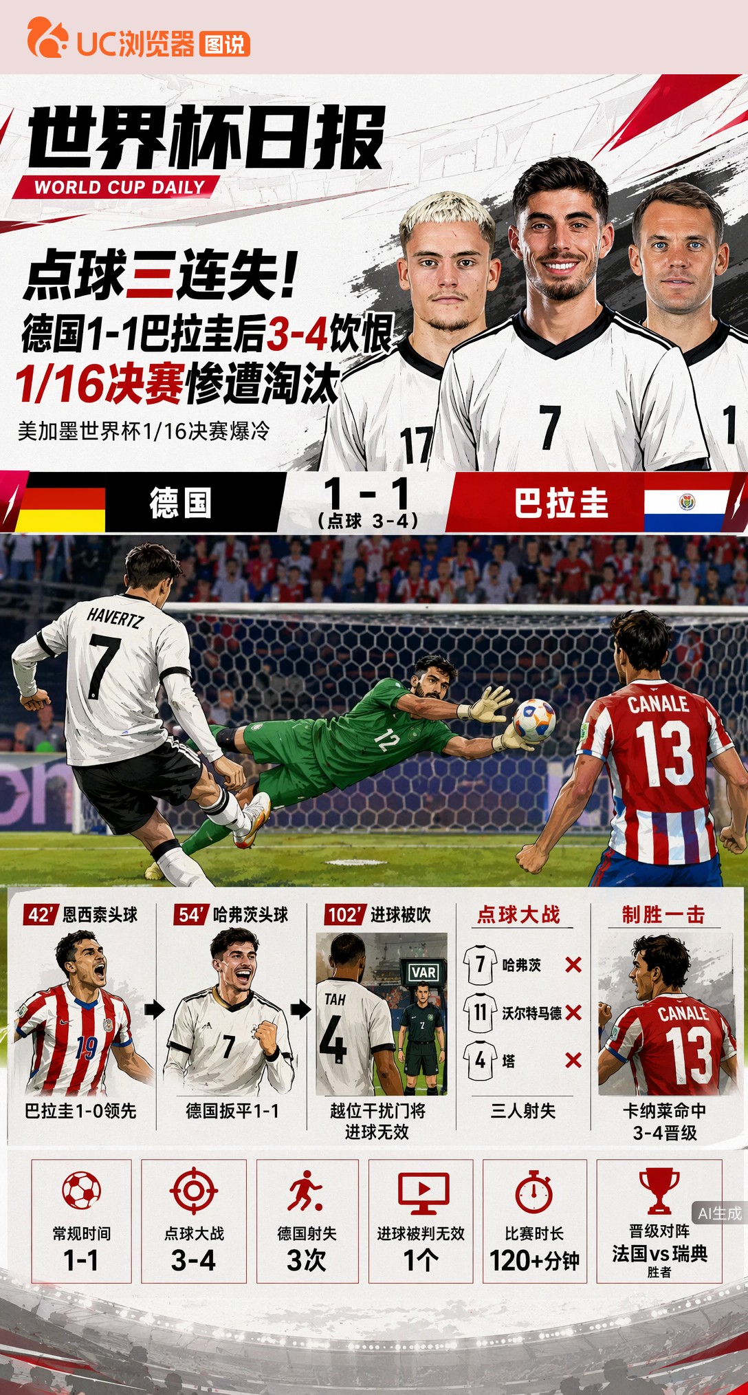 点球三连失！德国1-1巴拉圭后3-4饮恨，1/16决赛惨遭淘汰
