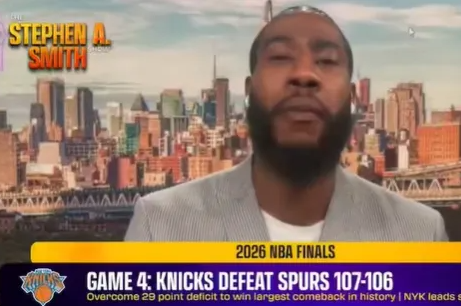  NBA总决赛，尼克斯主场107-106逆转战胜马刺，系列赛大比分3-1领先。