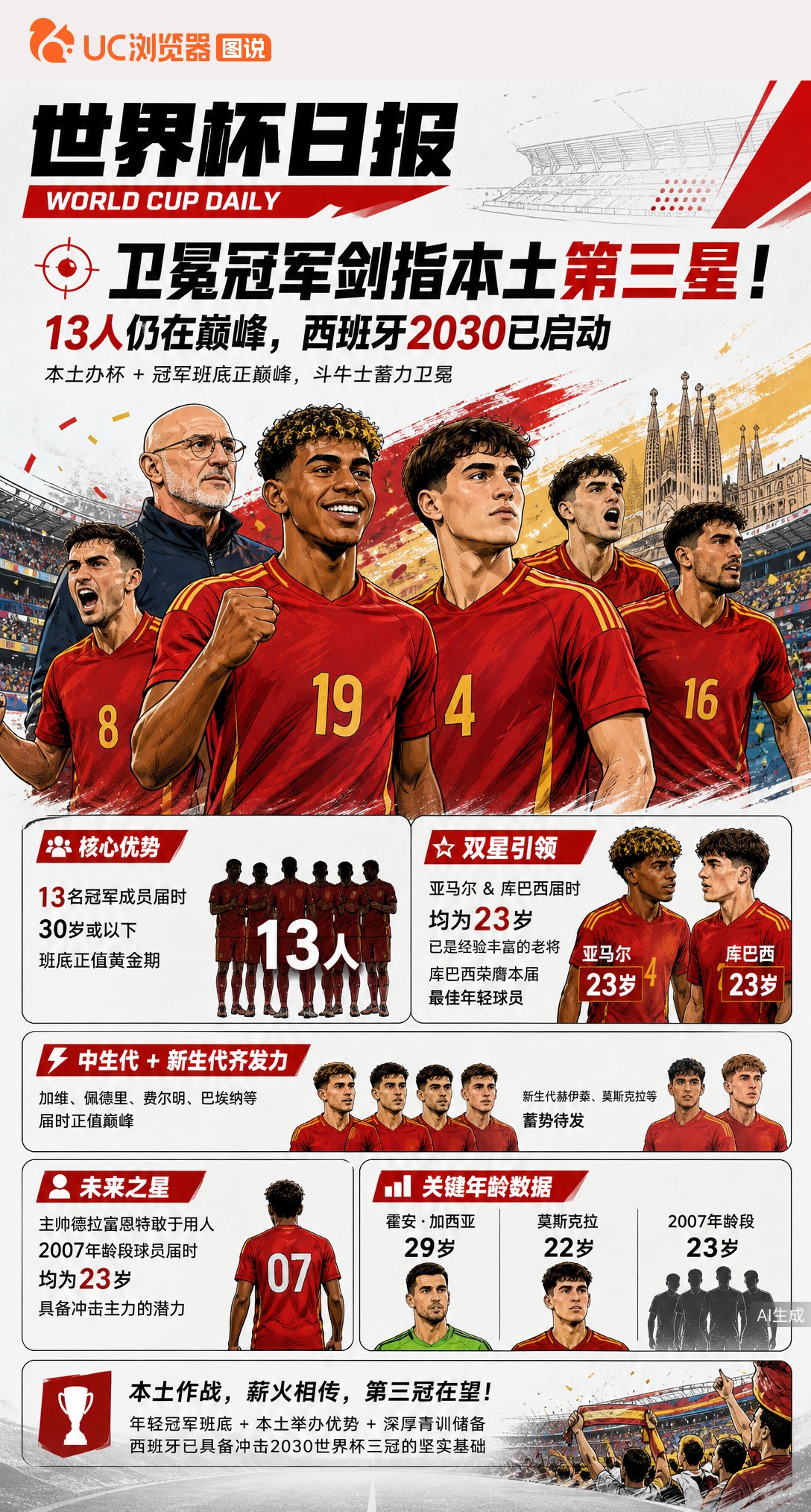 卫冕冠军剑指本土第三星！13人仍在巅峰，西班牙2030已启动