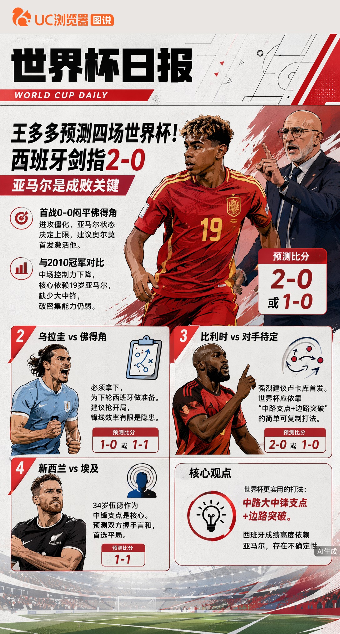 王多多预测四场世界杯！西班牙剑指2-0，亚马尔是成败关键