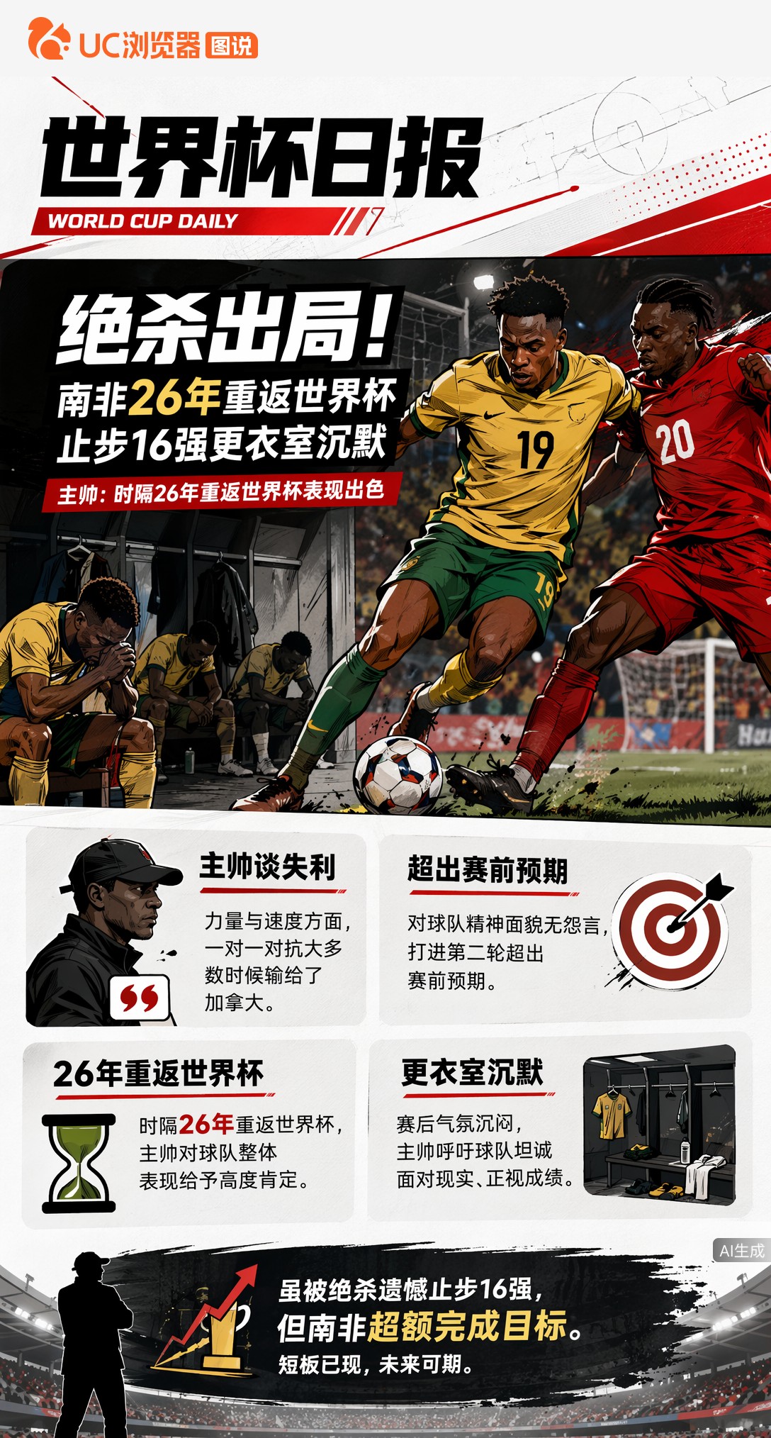 绝杀出局！南非26年重返世界杯，止步16强更衣室沉默