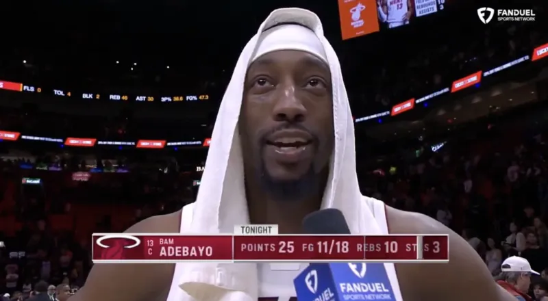 今日NBA常规赛，热火143-117击败老鹰。

热火球员阿德巴约谈及自己达成赛