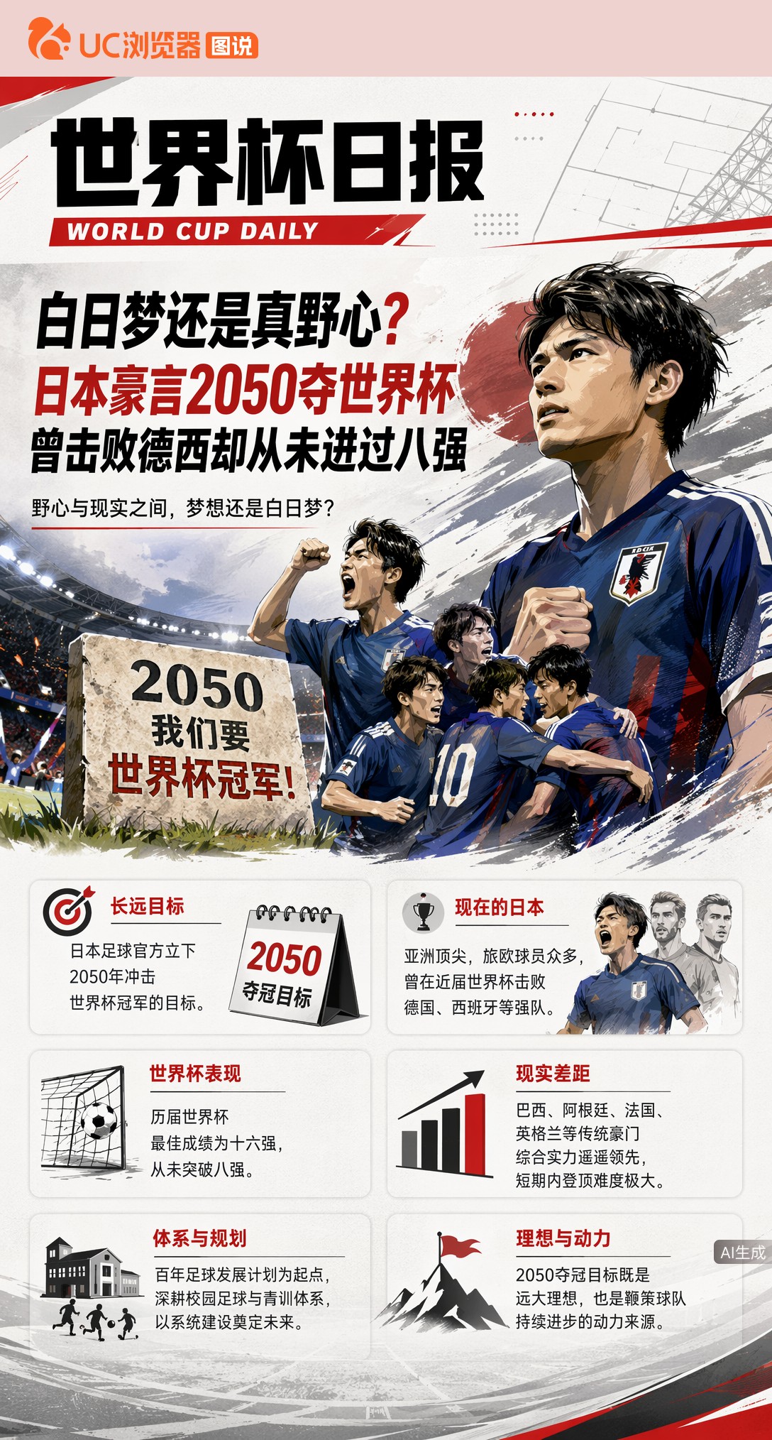 白日梦还是真野心？日本豪言2050夺世界杯，曾击败德西却从未进过八强