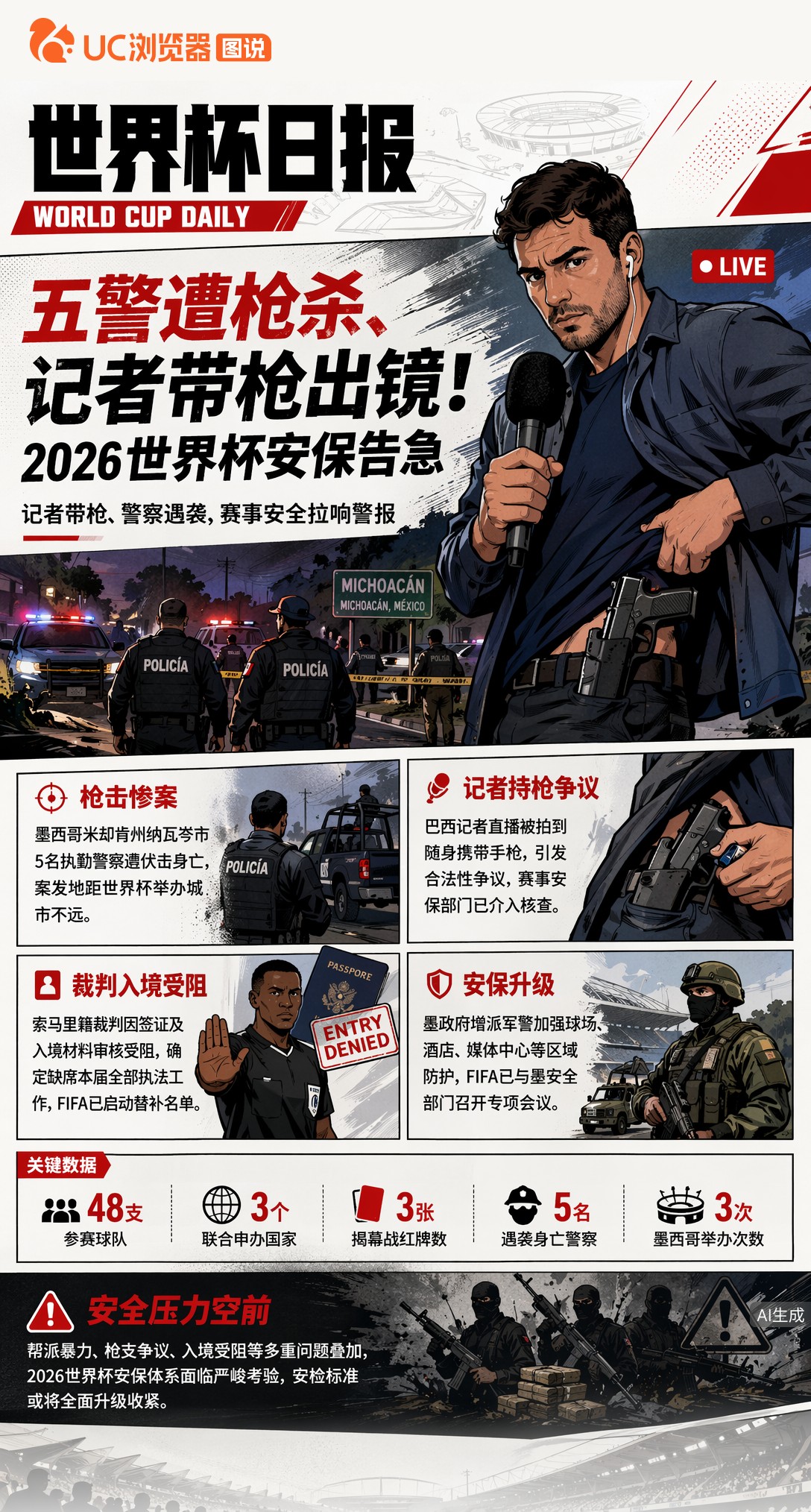五警遭枪杀、记者带枪出镜！2026世界杯安保告急