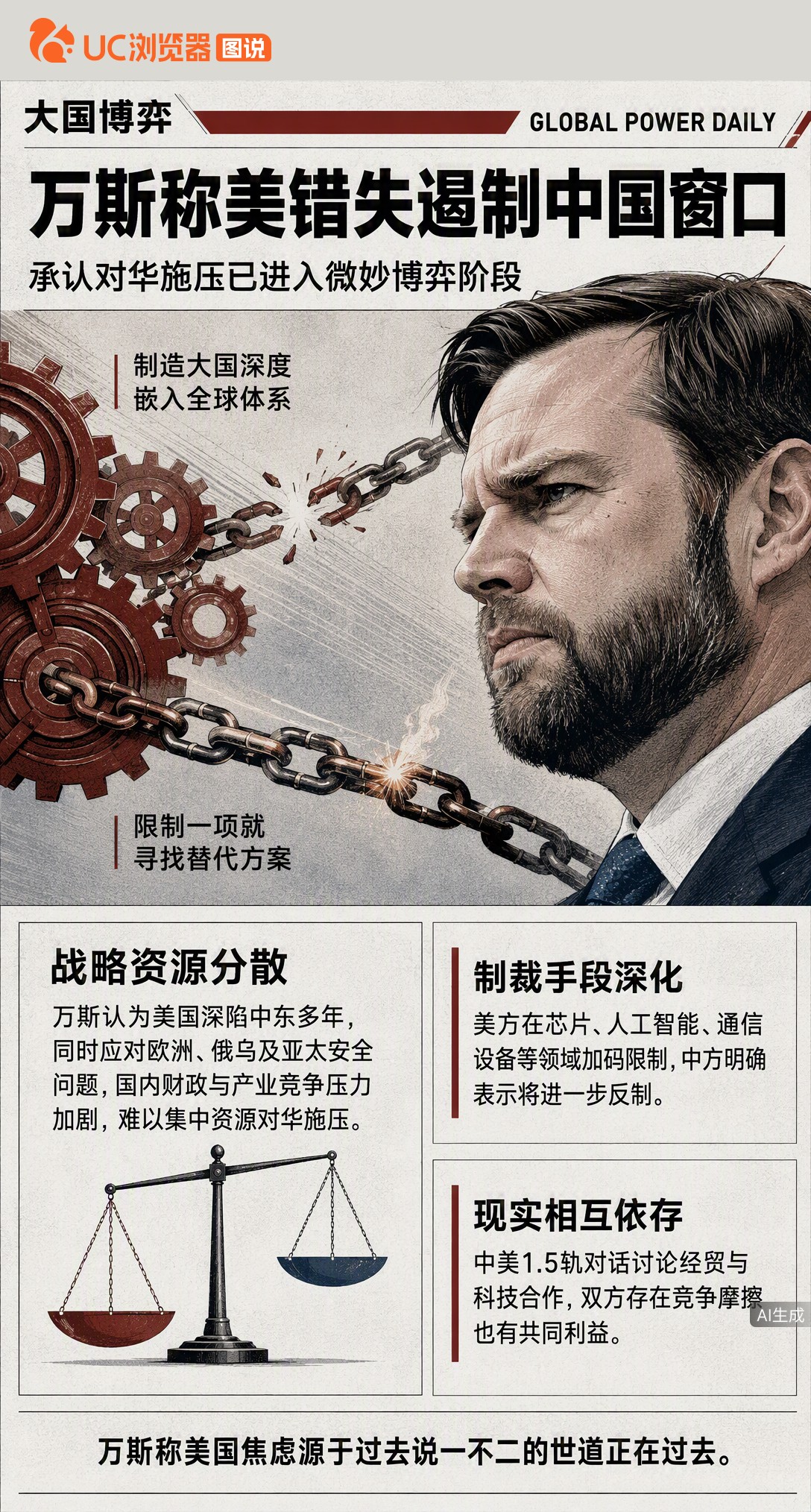 万斯承认后悔没早遏制中国，但美国深陷中东、油价上涨，资源早已透支。如今中国在拉斯维加斯鞋展上亮相，想从全球产业链里“拿掉”中国制造，远没喊口号那么简单。