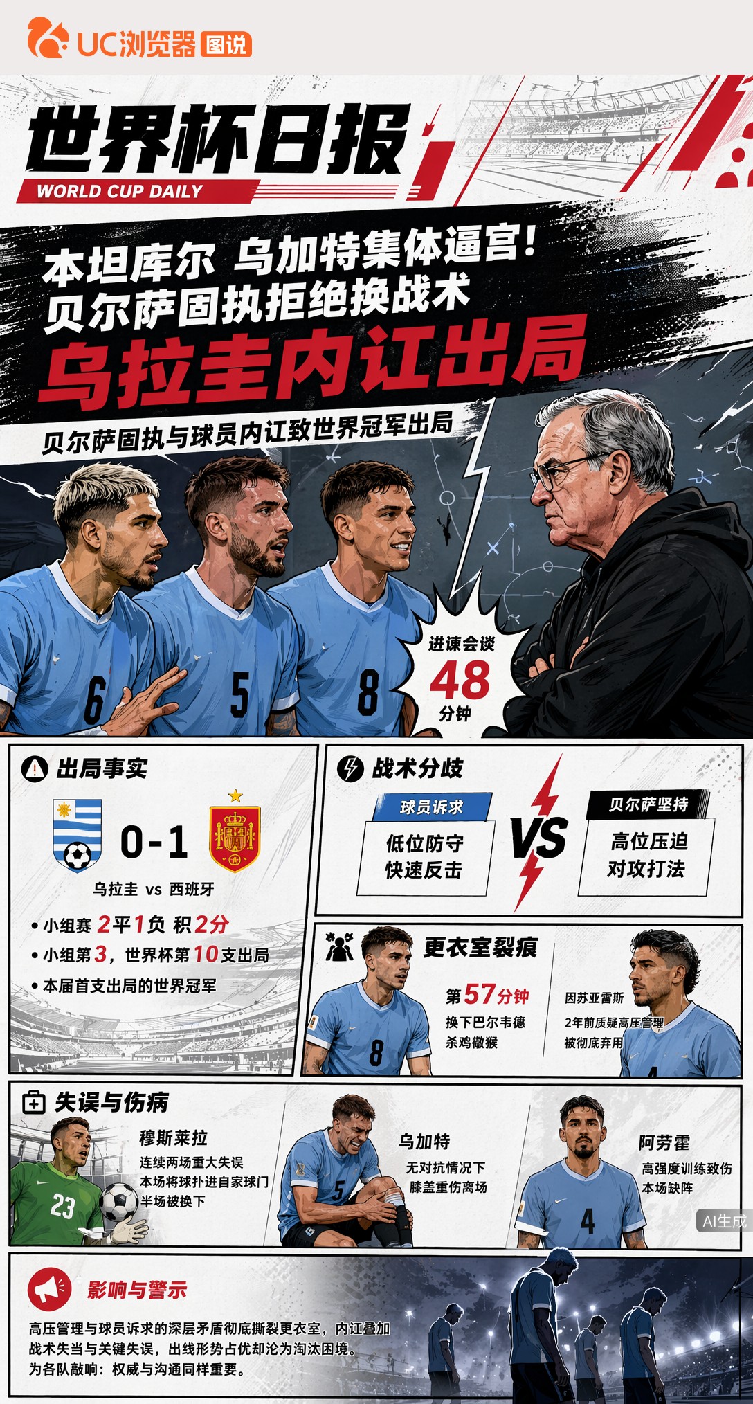 本坦库尔乌加特集体逼宫！贝尔萨固执拒绝换战术，乌拉圭内讧出局