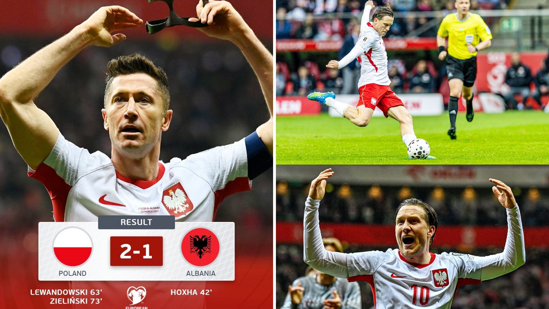 世预赛欧洲区附加赛半决赛：波兰2-1阿尔巴尼亚晋级。
霍查推射破门首开记录，莱万