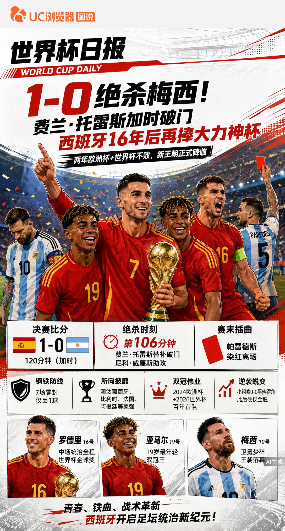 1-0绝杀梅西！费兰·托雷斯加时破门，西班牙16年后再捧大力神杯
