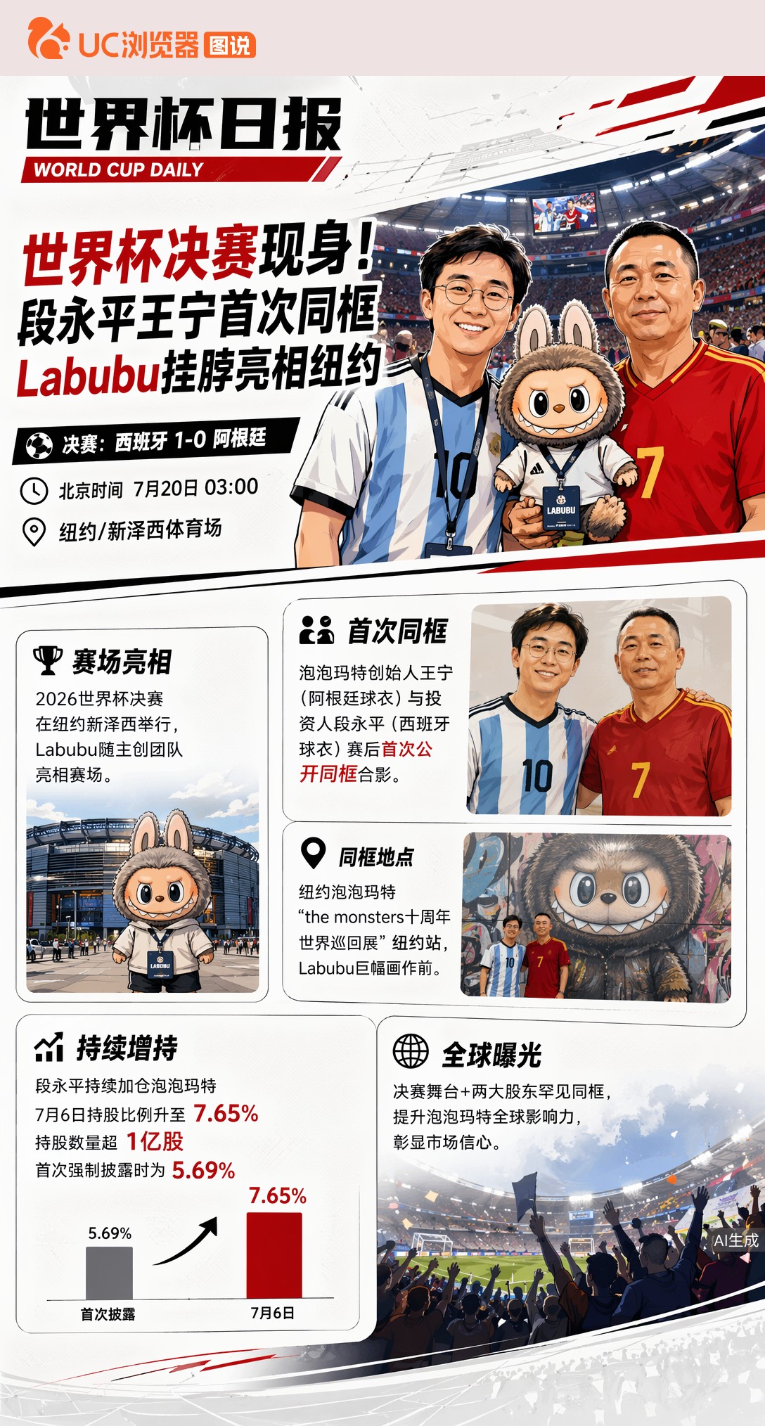 世界杯决赛现身！段永平王宁首次同框，Labubu挂脖亮相纽约