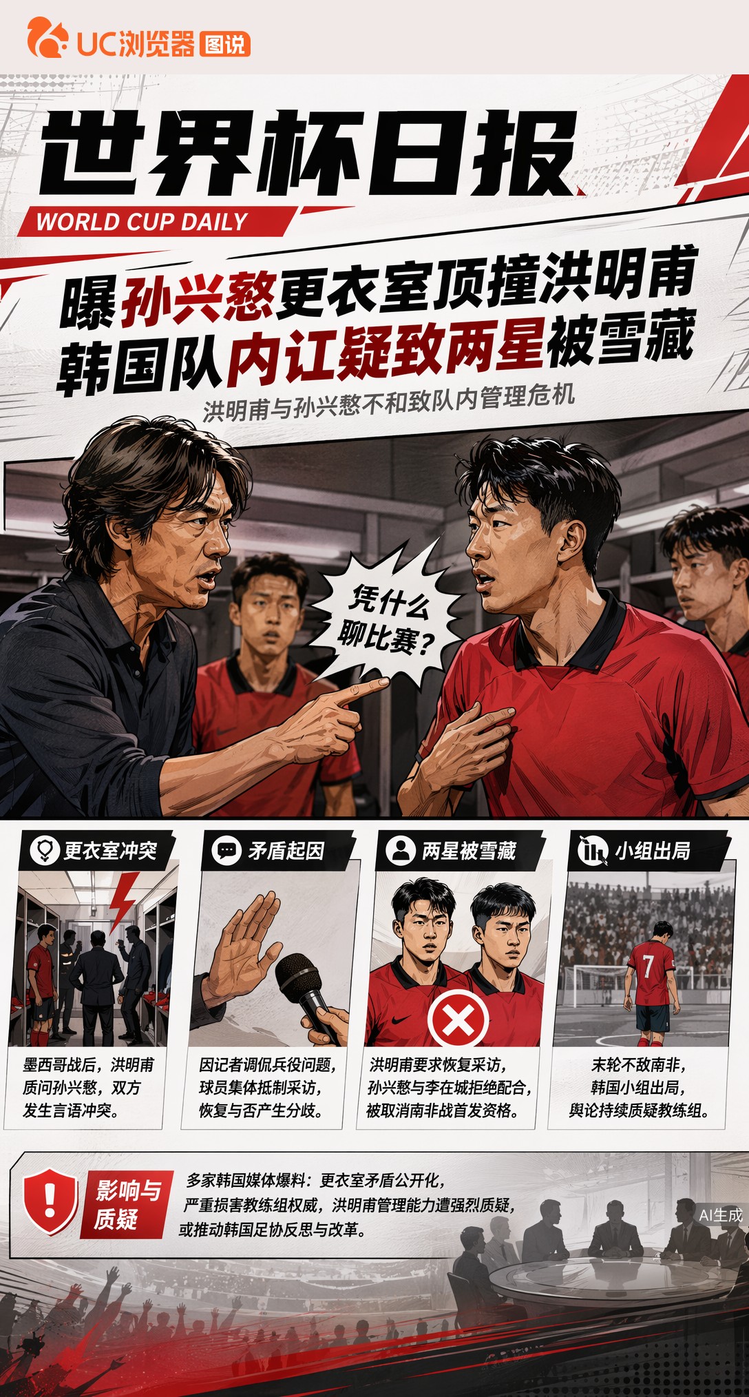 曝孙兴慜更衣室顶撞洪明甫，韩国队内讧疑致两星被雪藏