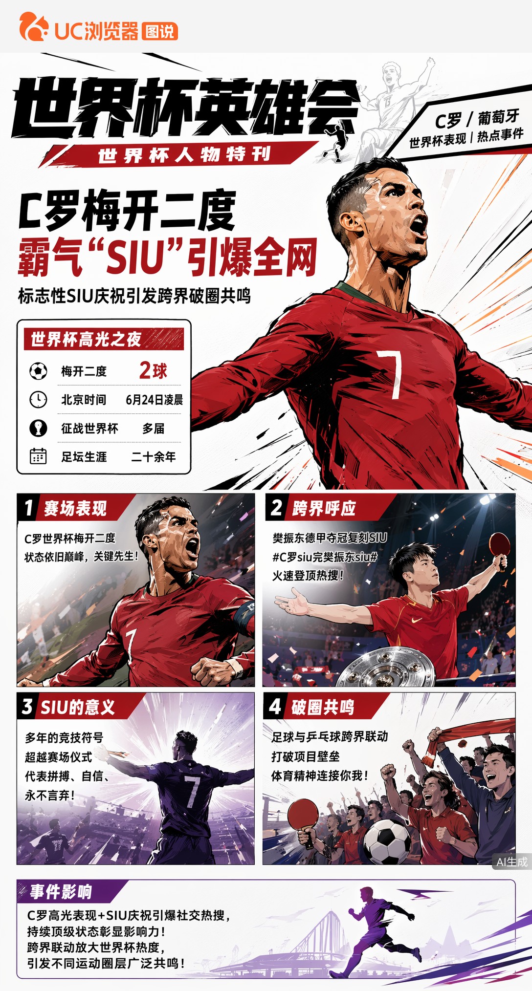 C罗世界杯梅开二度霸气"siu"！隔空呼应樊振东引爆全网