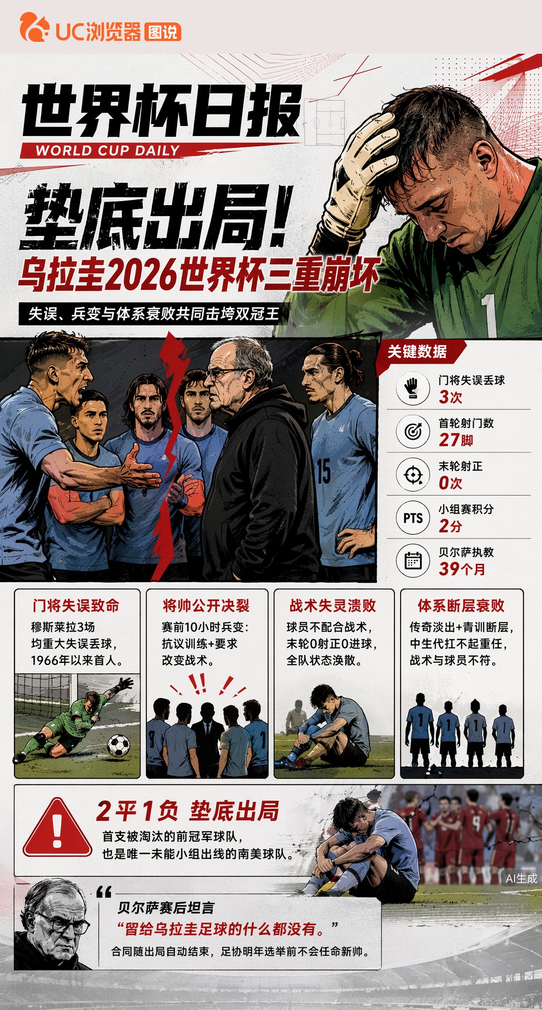 垫底出局！门将三次失误+兵变爆发，乌拉圭2026世界杯三重崩坏