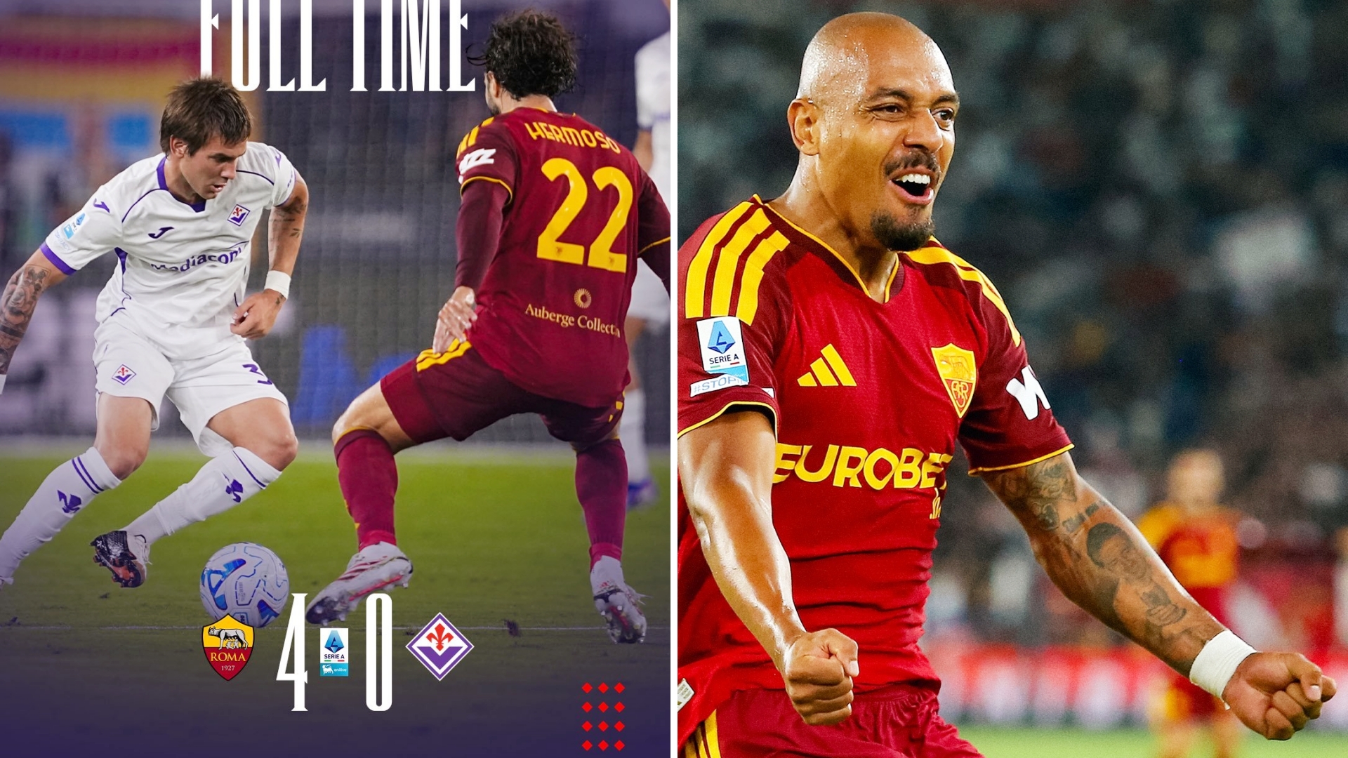 意甲：罗马主场4-0大胜佛罗伦萨，领跑意甲积分榜榜首。
马伦上演帽子戏法，迪巴拉