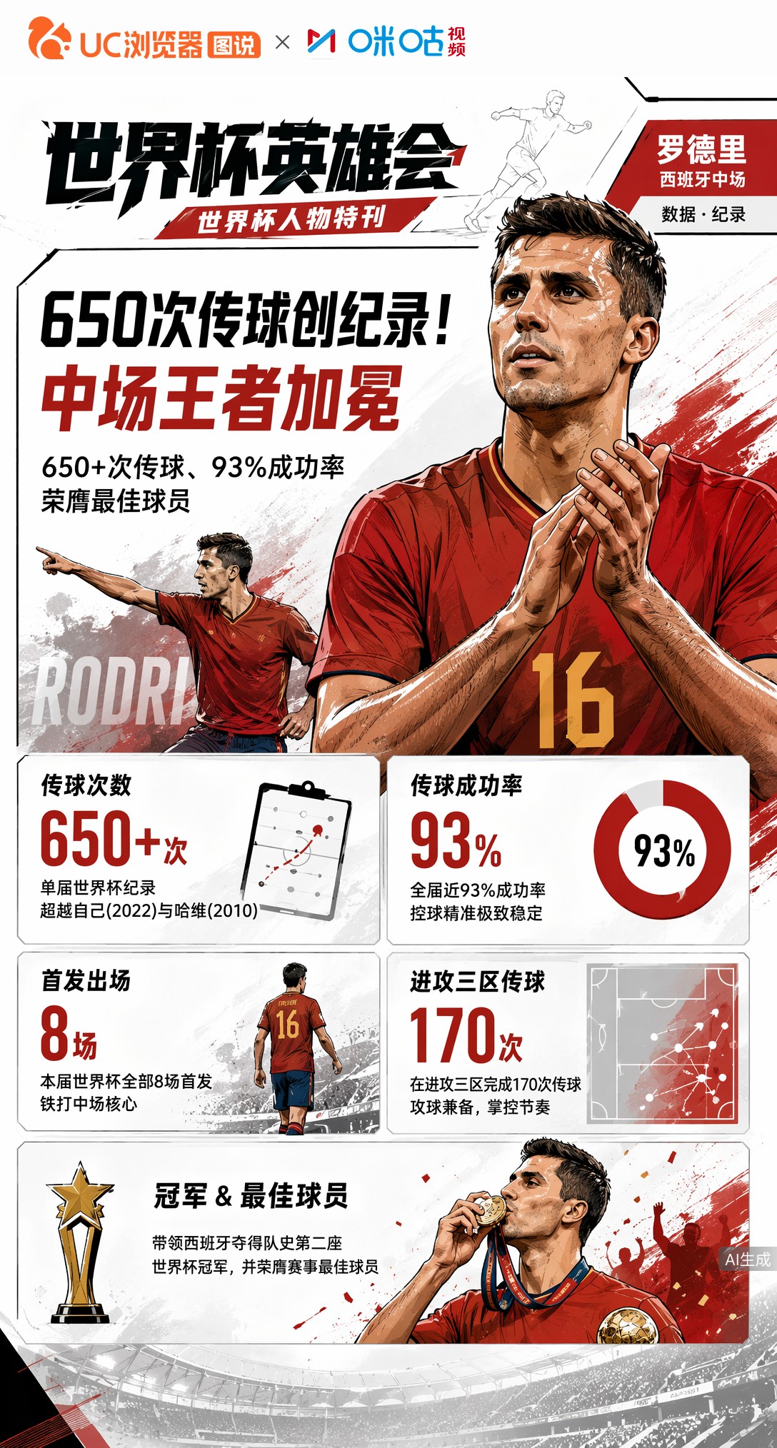 650次传球创纪录！罗德里横扫卡塔尔哈维，西班牙中场王者加冕