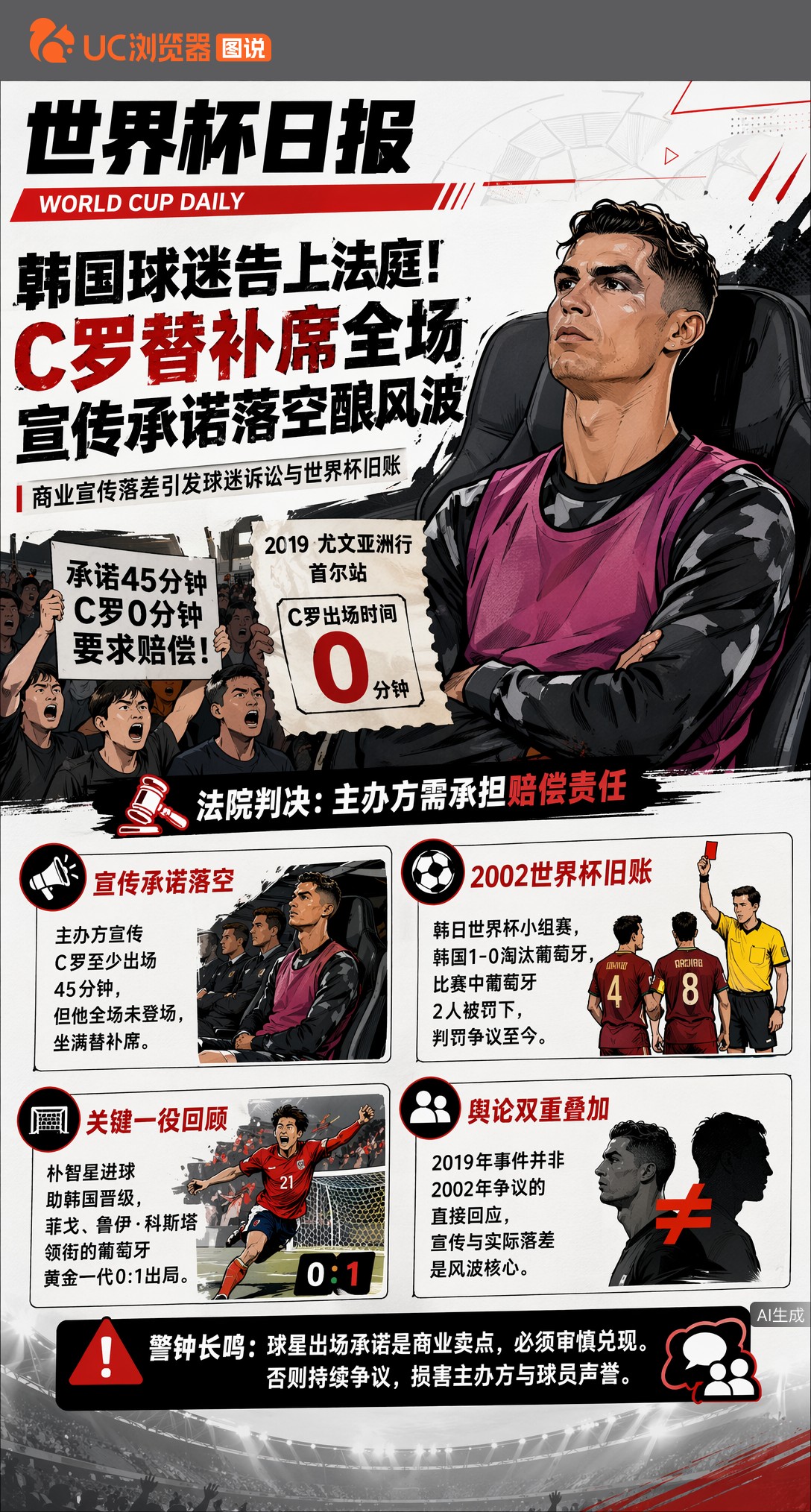 韩国球迷告上法庭！C罗替补席全场，宣传承诺落空酿风波