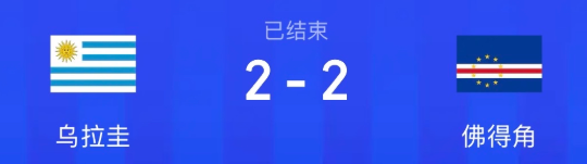 在美加墨世界杯H组第二轮，佛得角这个世界杯“新军”太猛，以2:2逼平乌拉圭
要知