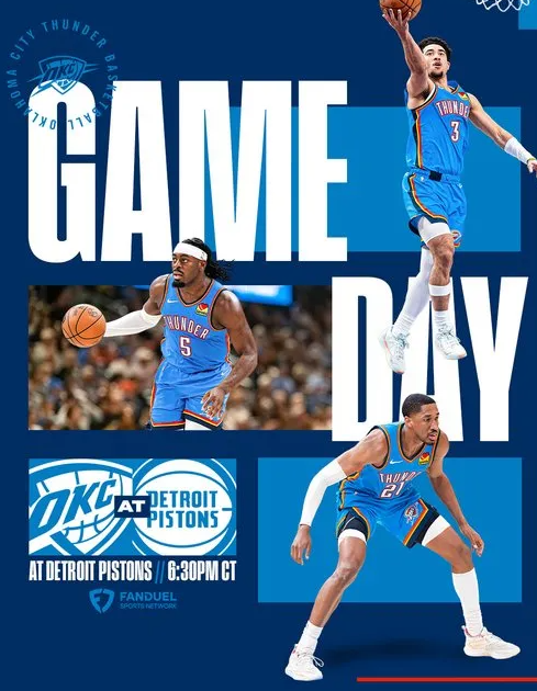 NBA常规赛，雷霆对阵活塞。
雷霆更新官方社媒，公布了今日比赛首发阵容。
雷霆首