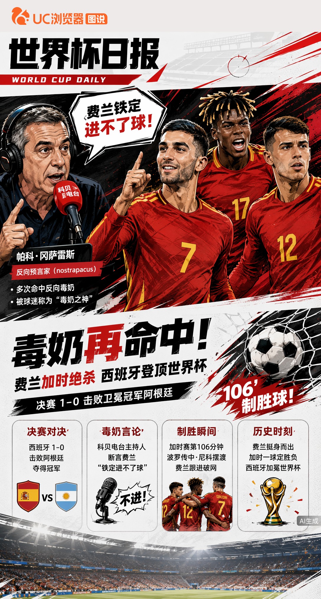 毒奶再次命中！评球人断言费兰铁定不进，加时绝杀西班牙夺冠