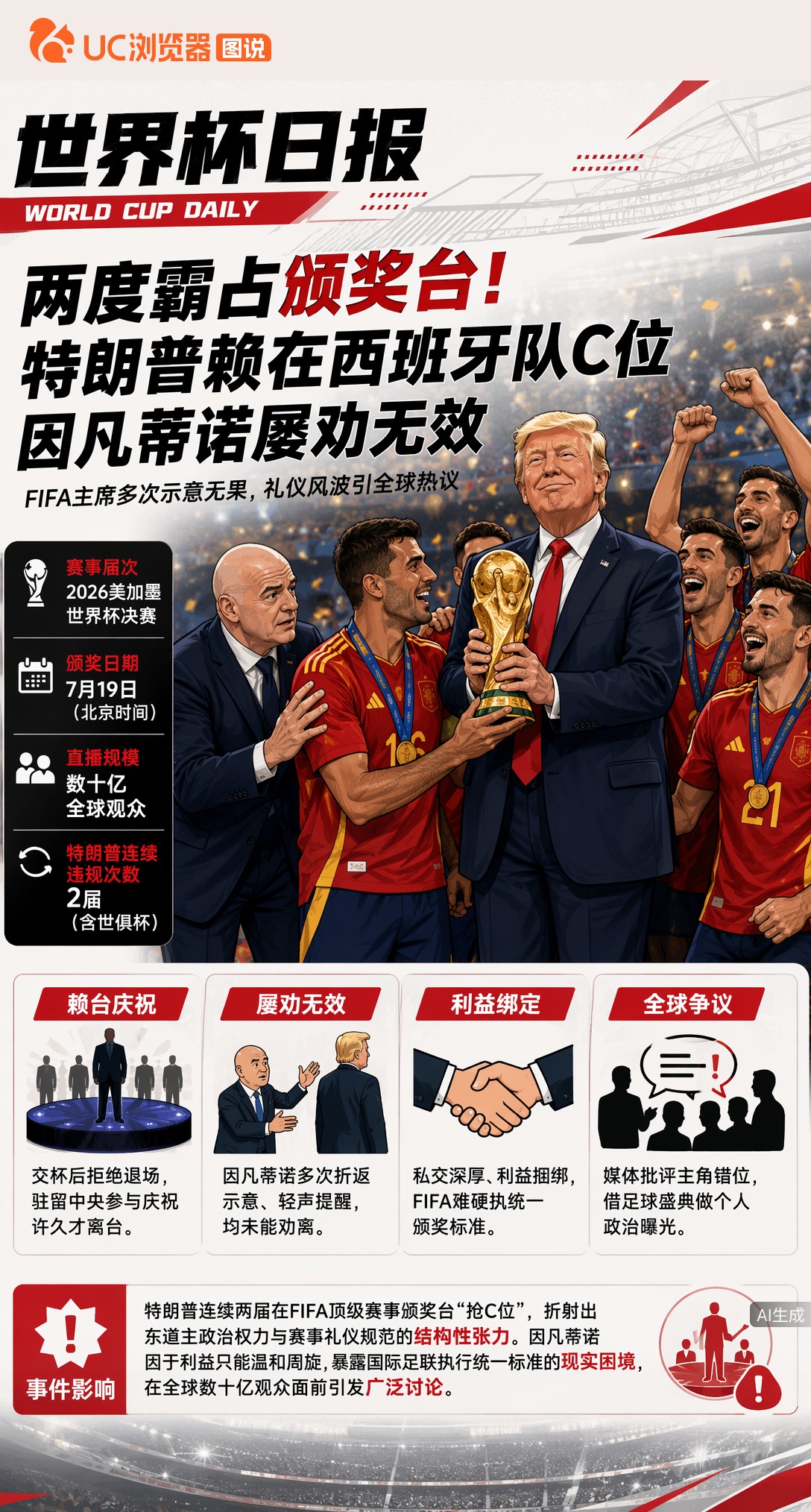 两度霸占颁奖台！特朗普赖在西班牙队C位，因凡蒂诺屡劝无效