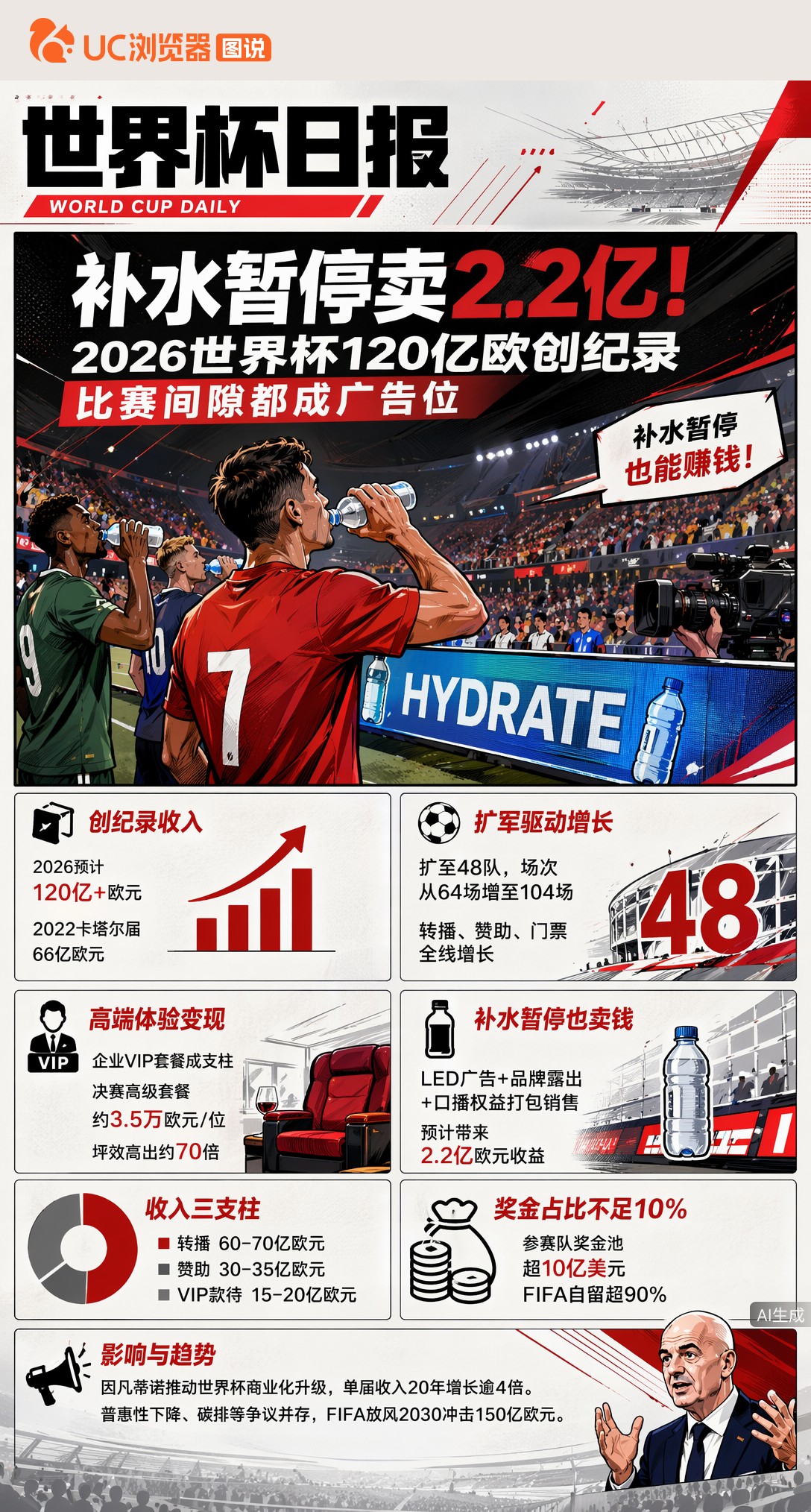 补水暂停卖2.2亿！2026世界杯120亿欧创纪录，比赛间隙都成广告位