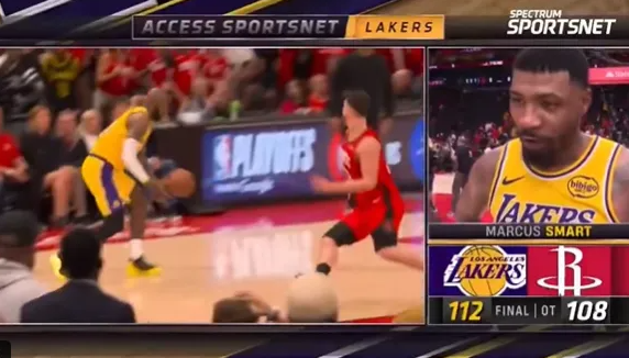 NBA季后赛，湖人战胜火箭。
马库斯-斯马特谈到勒布朗的关键三分时表示：“肯定进