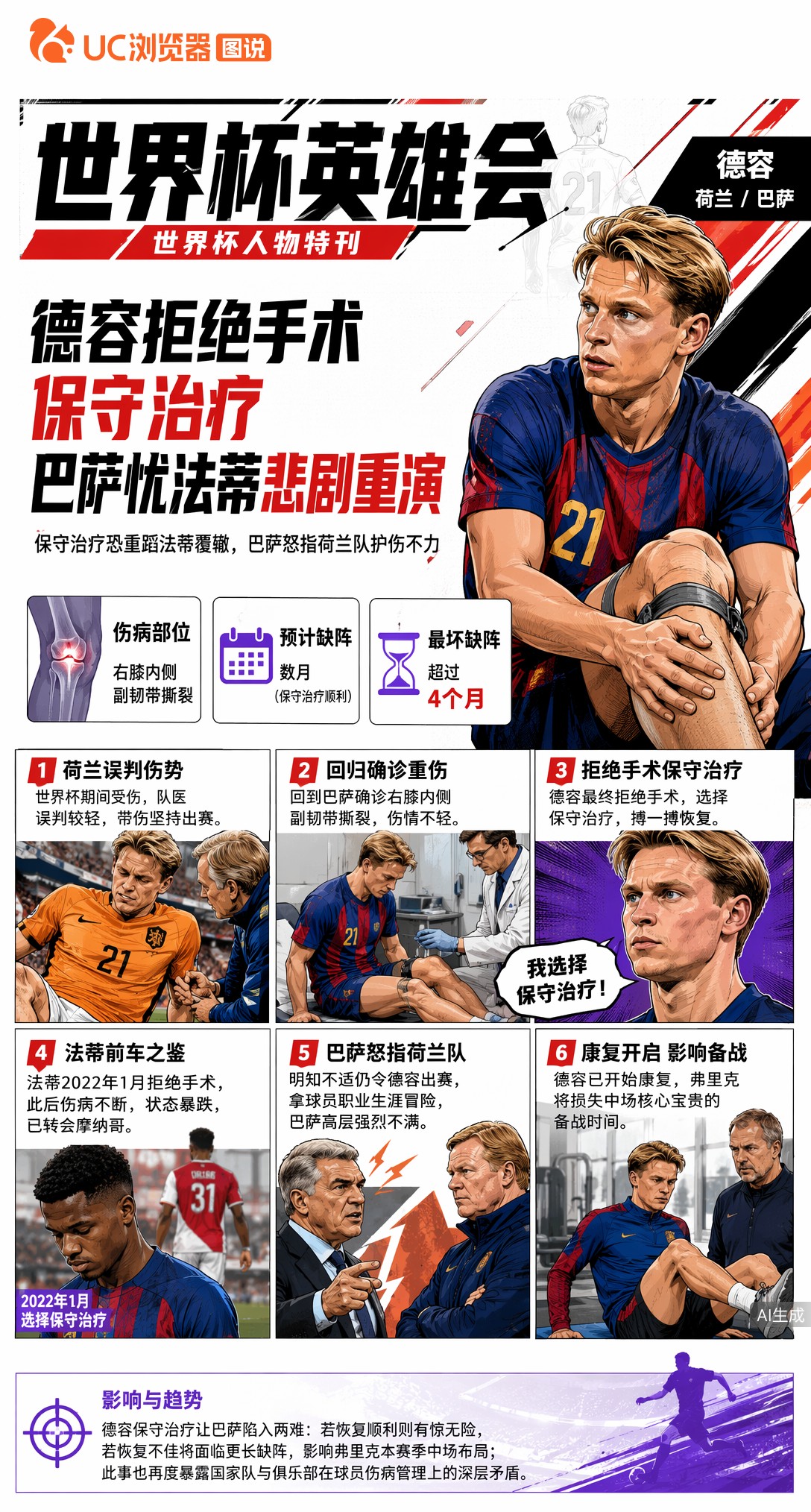 德容拒绝手术保守治疗，巴萨忧法蒂悲剧重演