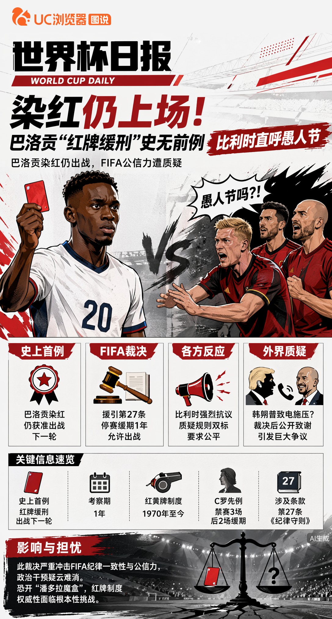 染红仍上场！巴洛贡"红牌缓刑"史无前例，比利时直呼愚人节