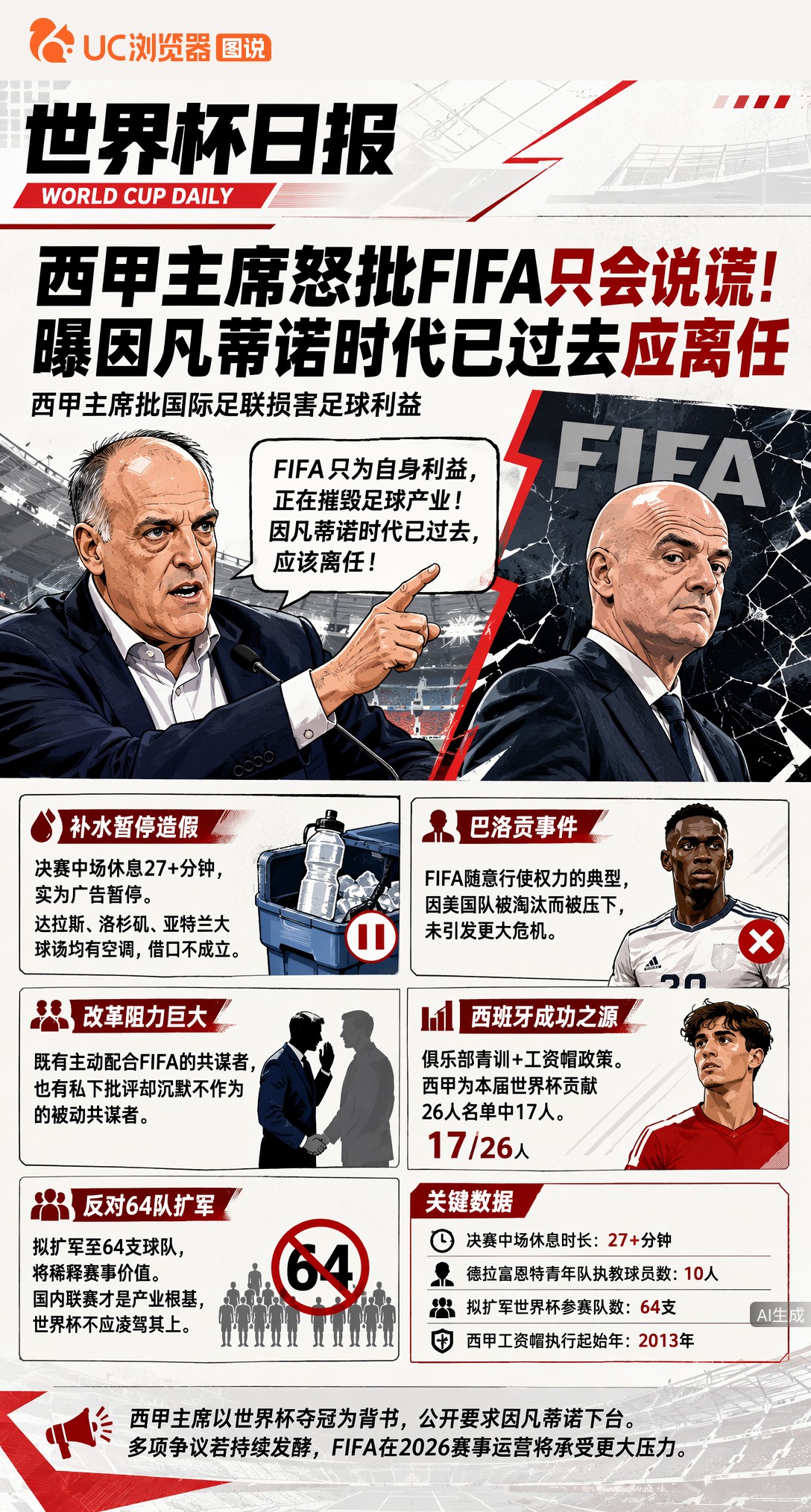 西甲主席怒批FIFA只会说谎！曝因凡蒂诺时代已过去应离任