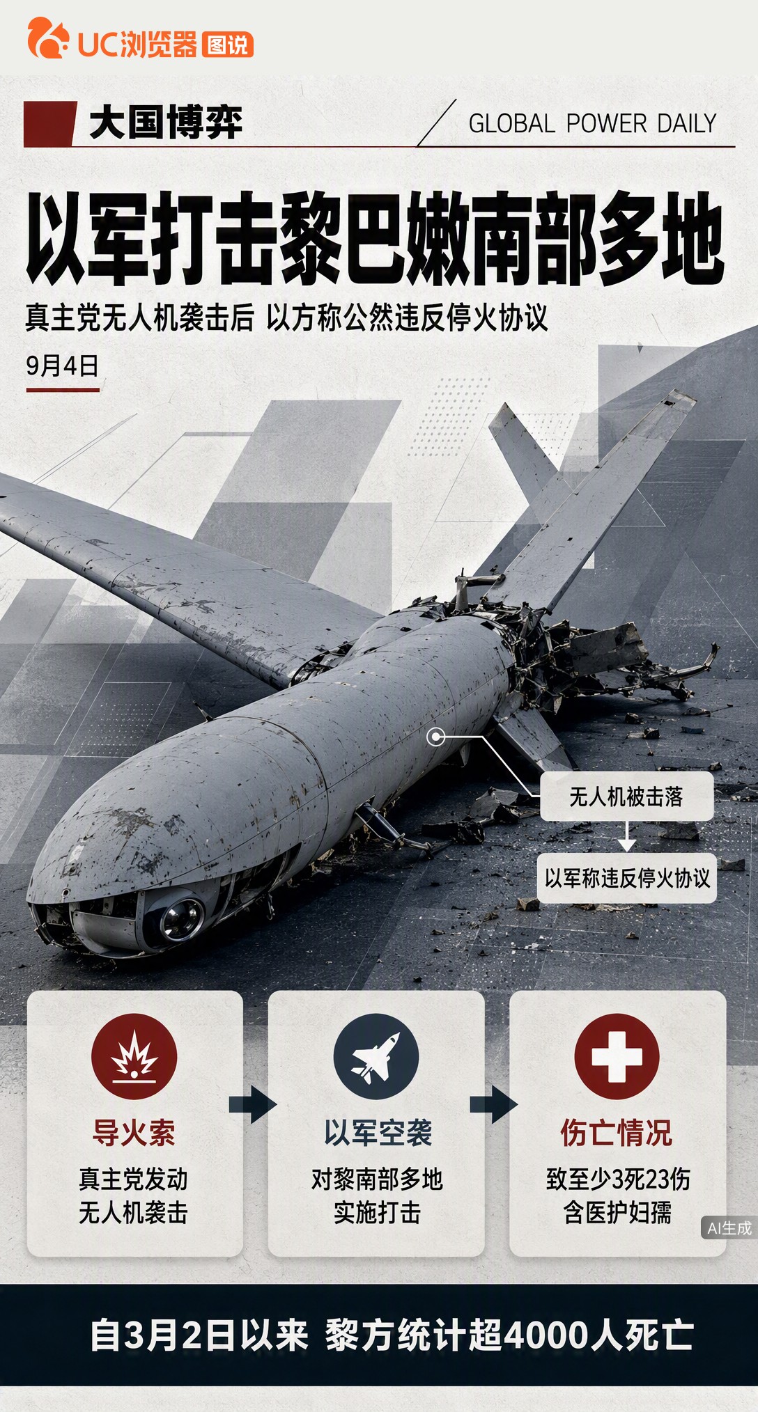 真主党无人机刚被击落，以军反手空袭黎南部多地，至少3死23伤。卡茨更放话警告伊朗：敢动手就让你退回石器时代。