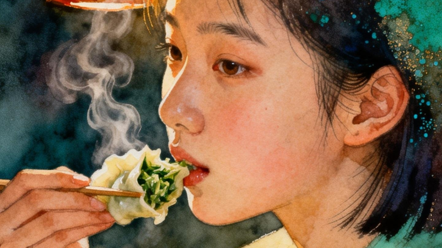 十二春风捏玉饺，一笔水彩满仓盈