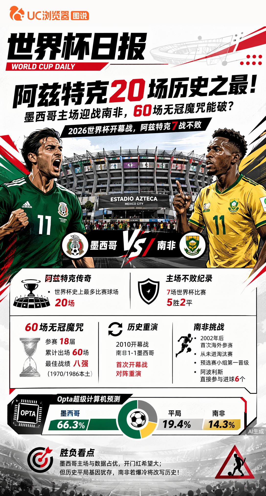阿兹特克20场历史之最！墨西哥主场迎战南非，60场无冠魔咒能破？