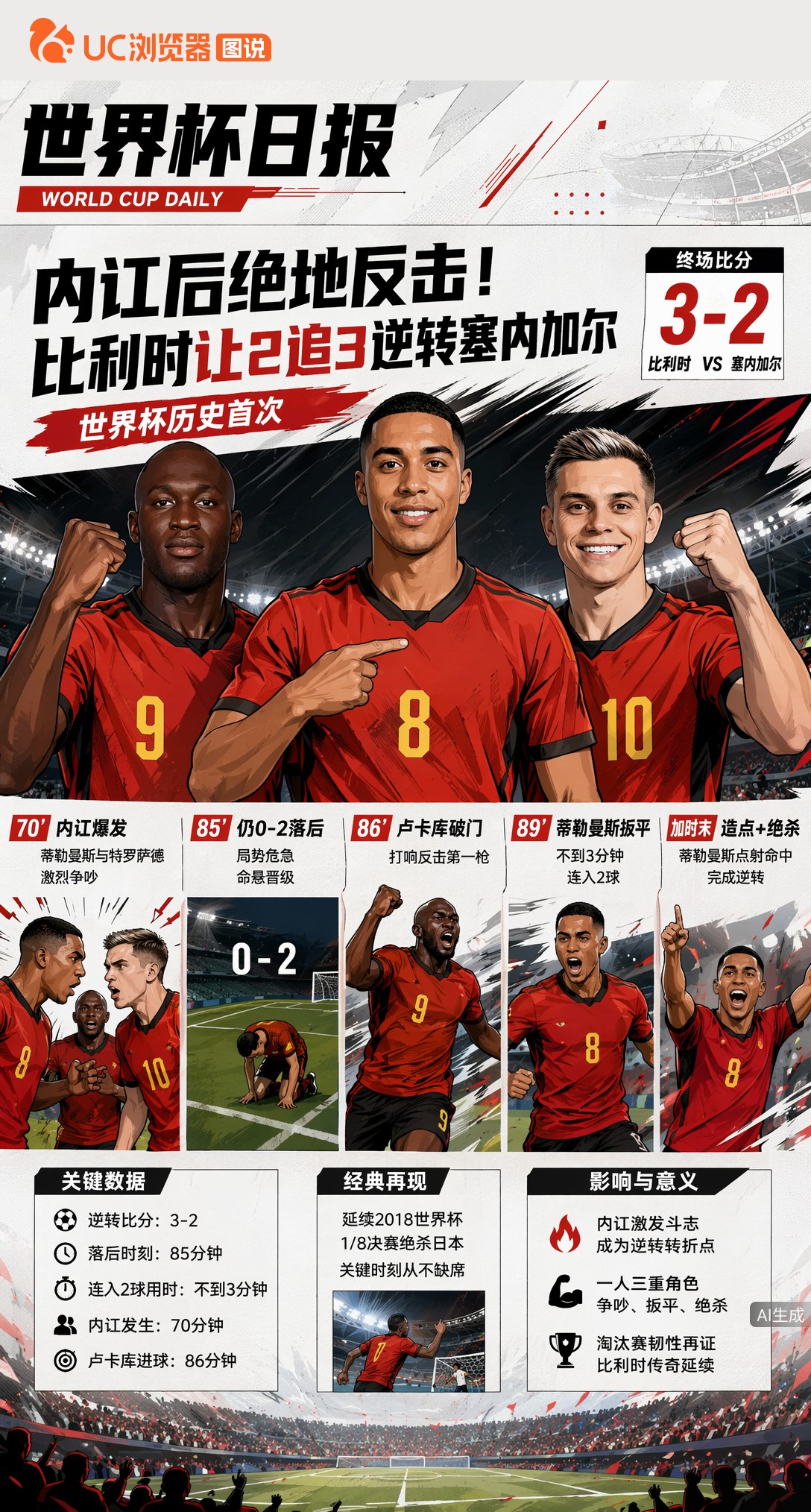 内讧后绝地反击！比利时让2追3逆转塞内加尔，世界杯历史首次