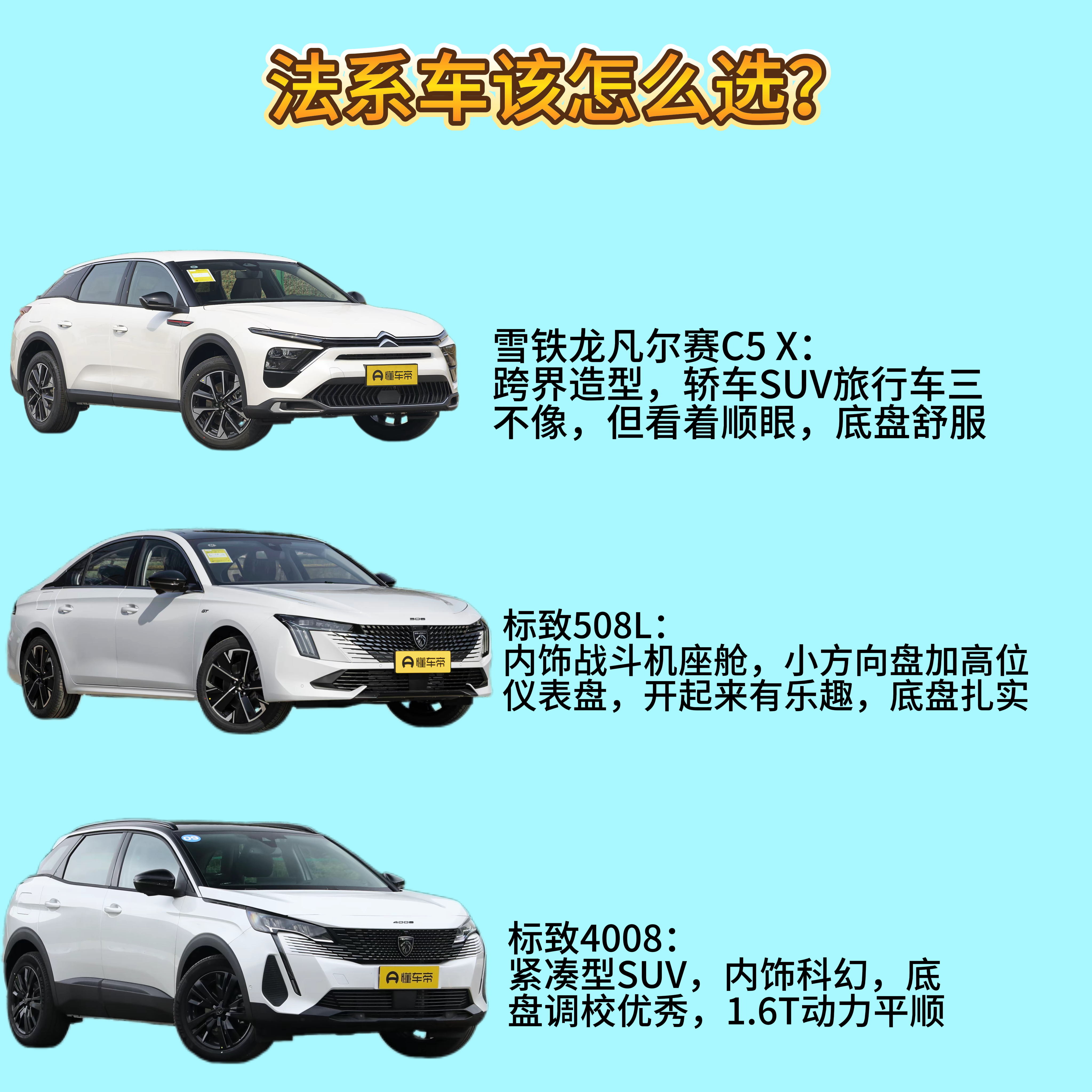兄弟们，今天给大家带来3款法系车——雪铁龙凡尔赛C5 X、标致508L、标致40