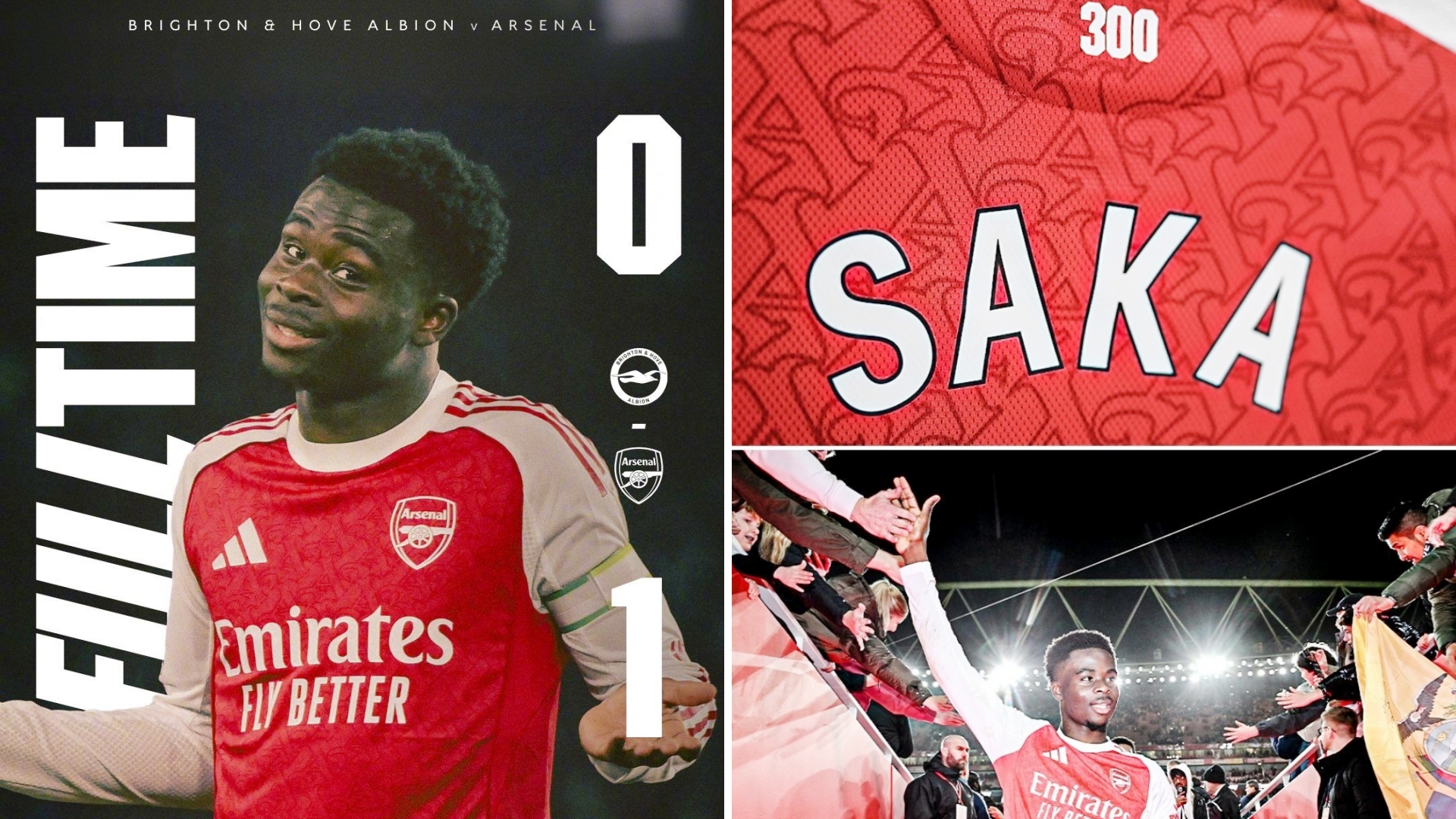 英超：阿森纳客场1-0击败布莱顿，3连胜先赛1轮7分领跑。
加布里埃尔救险，萨卡