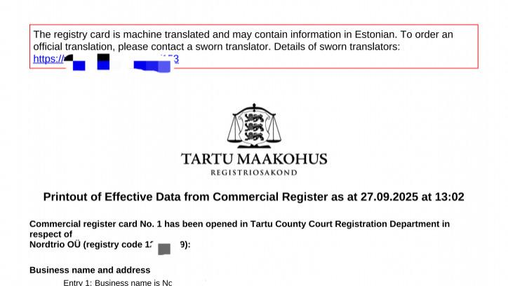 亚古数据：爱沙尼亚公司注册证明（Registry Card）全解析