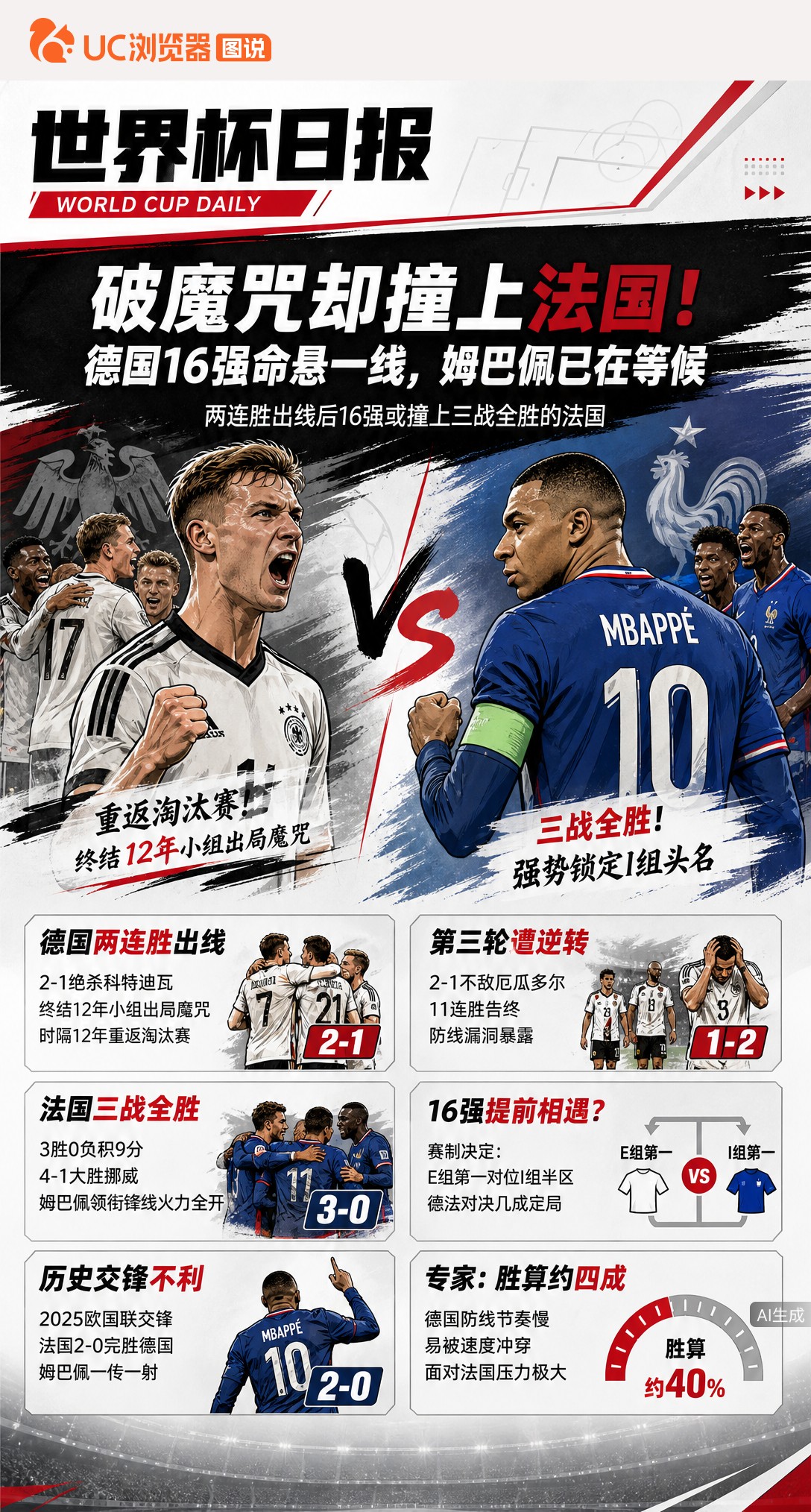 破魔咒却撞上法国！德国16强命悬一线，姆巴佩已在等候