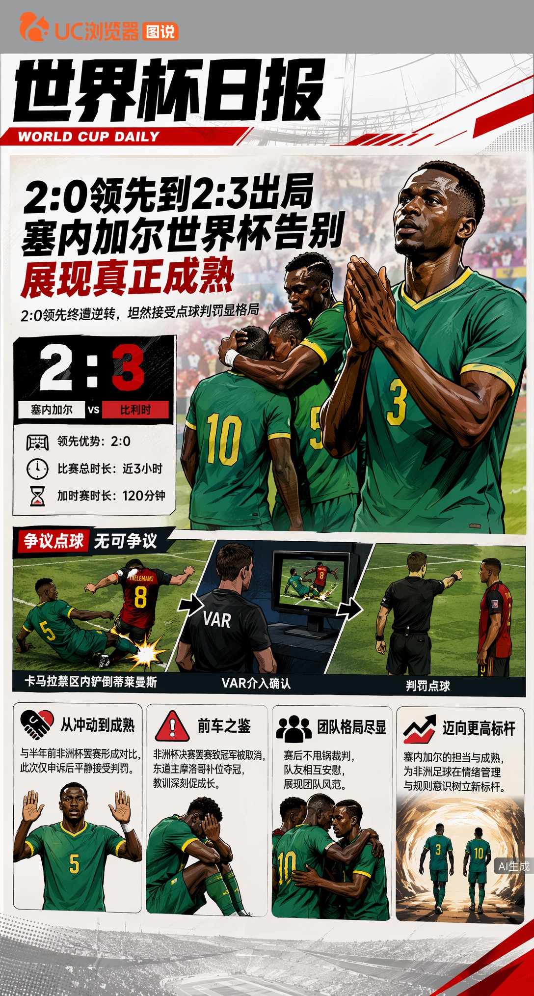 2:0领先到2:3出局，塞内加尔世界杯告别展现真正成熟