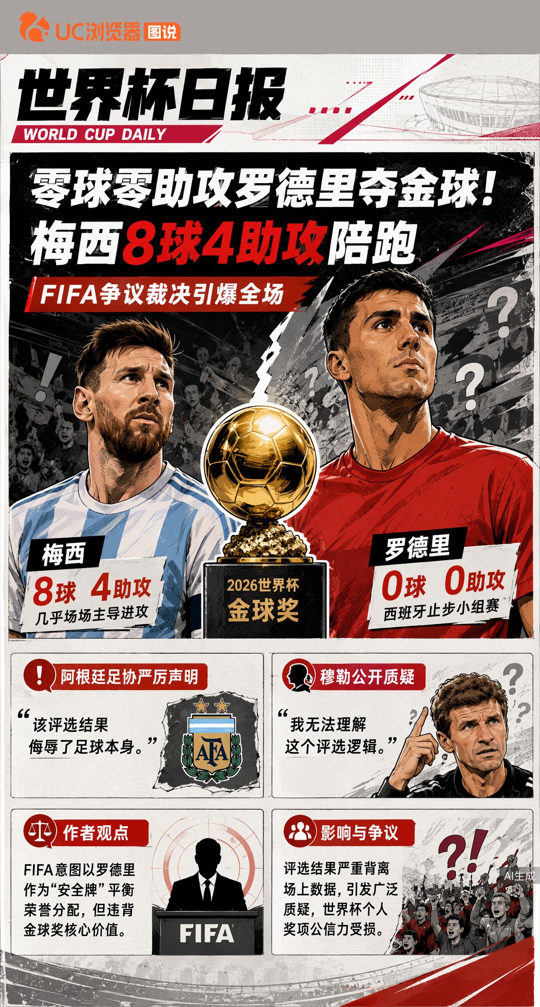 零球零助攻罗德里夺金球！梅西8球4助攻陪跑，FIFA争议裁决引爆全场