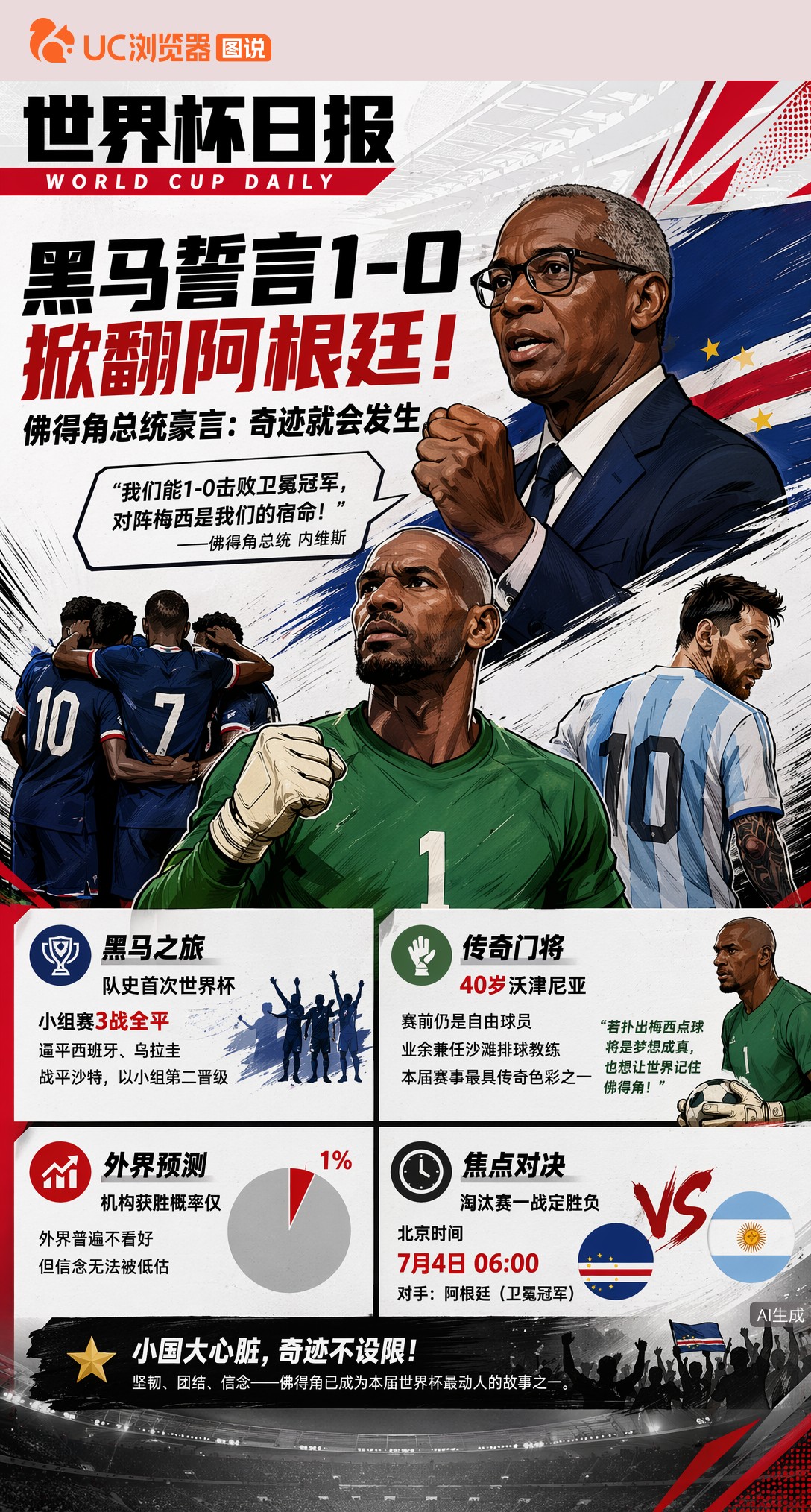 黑马誓言1-0掀翻阿根廷！佛得角总统豪言：奇迹就会发生