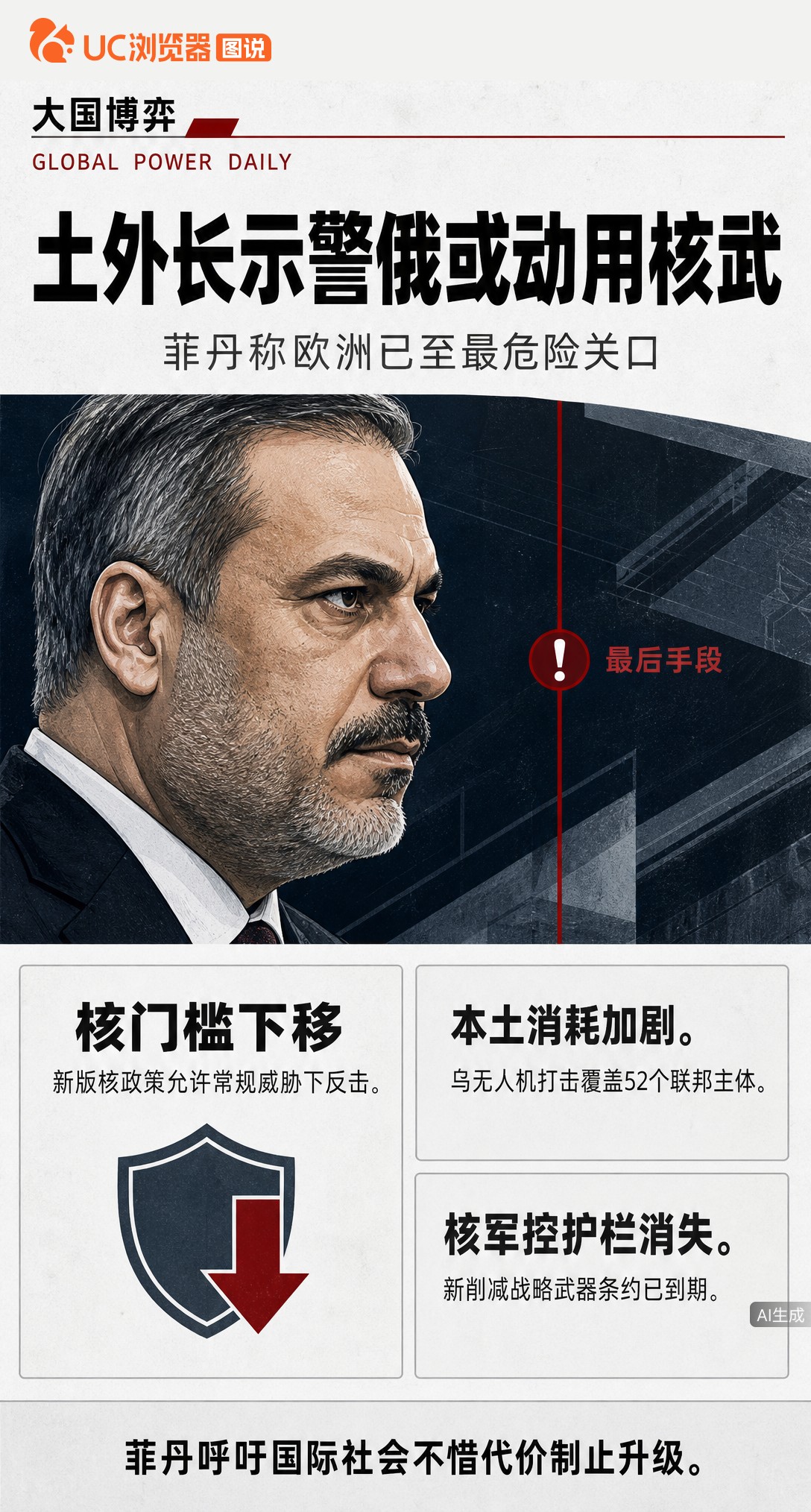 土外长刚从莫斯科回来就示警：俄若被逼到临界点或动用核武。美俄核条约已失效，乌军无人机又覆盖俄52个州，当调停者把最坏可能摆上台面，局势还剩多少缓冲空间？