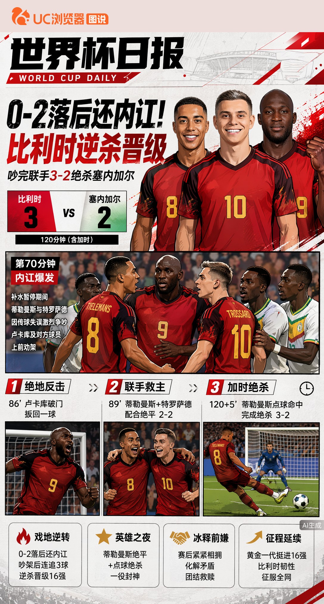 0-2落后还内讧！比利时被对手劝架后3-2逆杀塞内加尔晋级