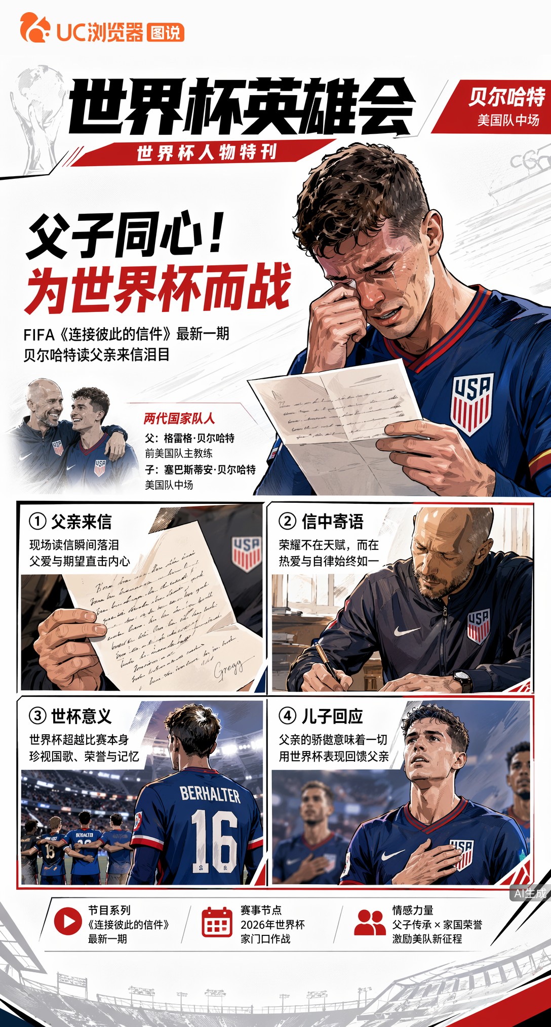 父子同心！美国队贝尔哈特读父亲来信泪目，誓要世界杯让他骄傲