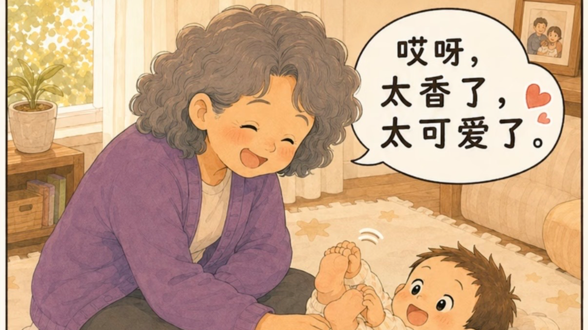 亲吻宝宝脚丫后